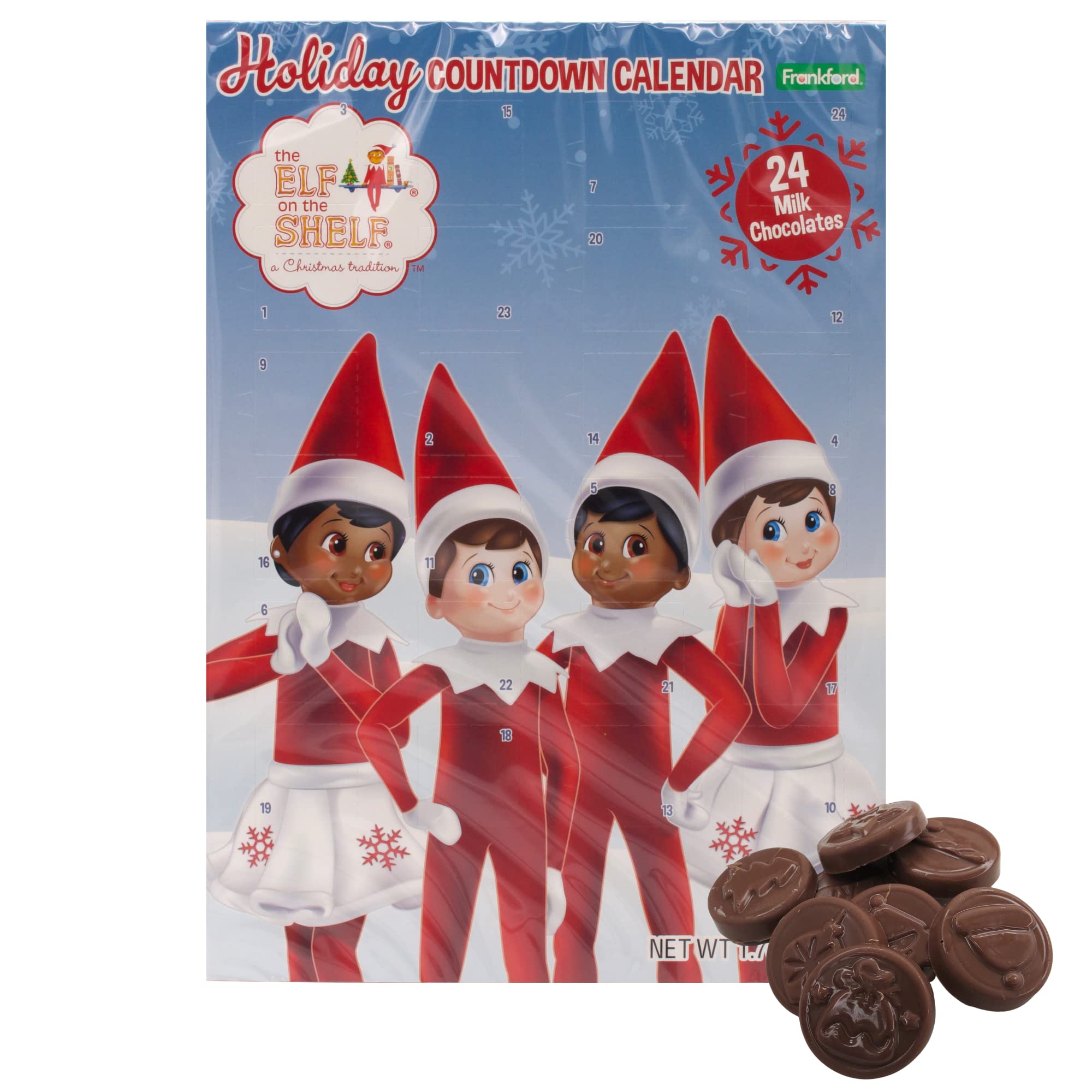 Elf on the Shelf Christmas Countdown Calendar with 24 Days of Holiday Candy & Chocolate - Perfect for Kids' Advent Calendar & Family Christmas Tradition