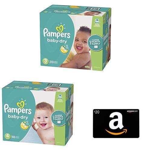 Premium Baby Diapers Size 3 (210 Count) & Size 4 (186 Count) Bundle with $20 Amazon Gift Card - Madonna with Child Greeting Card Design - Perfect for Newborn Essentials, Baby Showers & Gift Giving