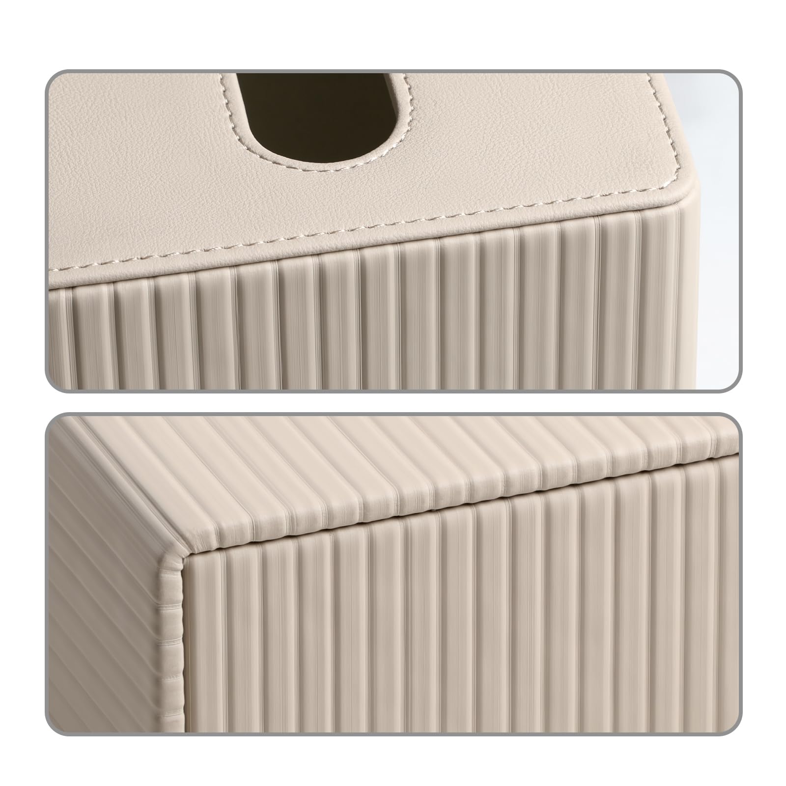 Premium PU Leather Square Tissue Box Cover with Magnetic Closure - Elegant Beige Stripe Design for Home, Office & Car Decor | Water-Resistant & Dustproof Organizer
