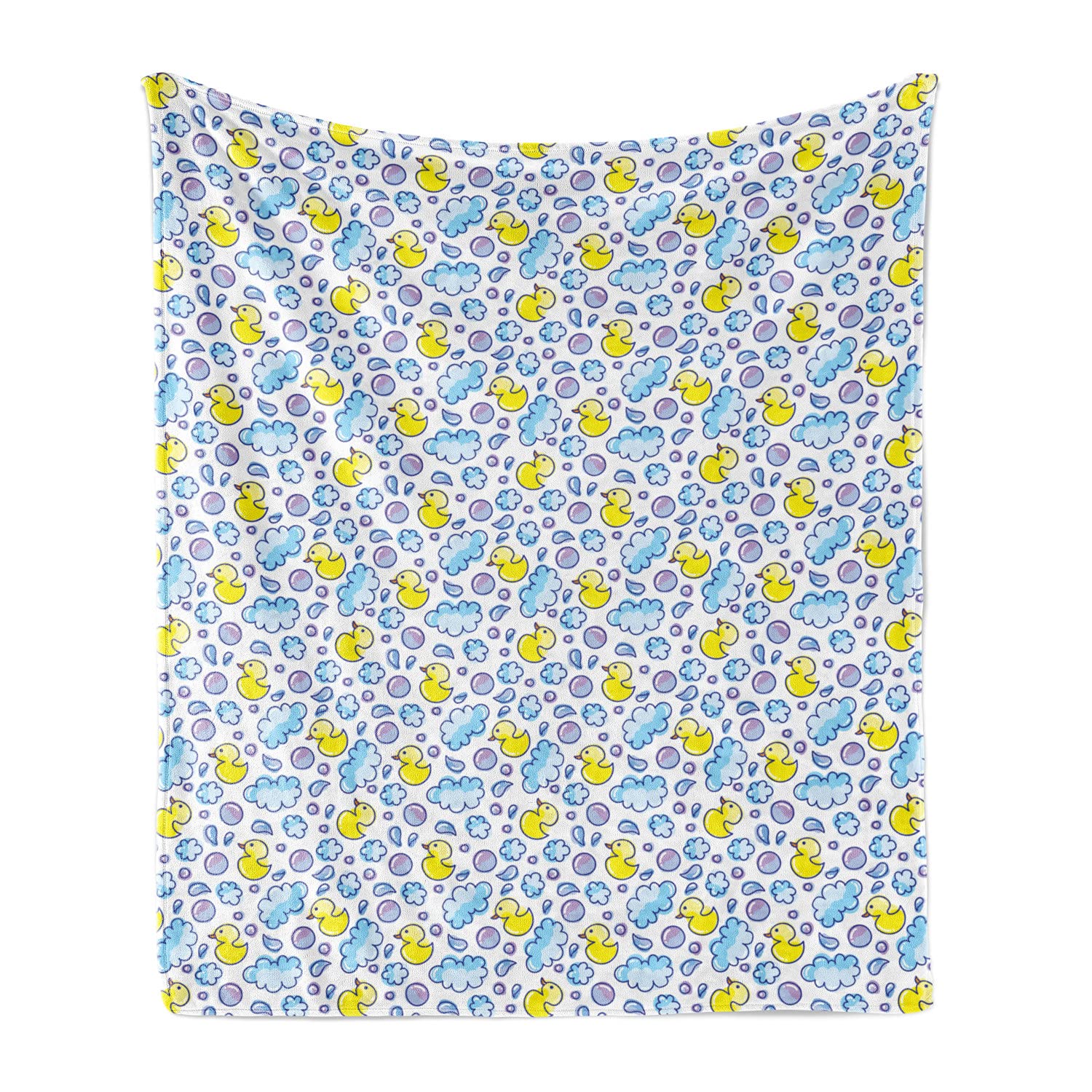 Ambesonne Cartoon Throw Blanket - Washing Time Themed with Soap Bubbles, Water Droplets & Duck Pattern | Soft Flannel Fleece Accent Blanket for Couch, Sofa or Bed | 50