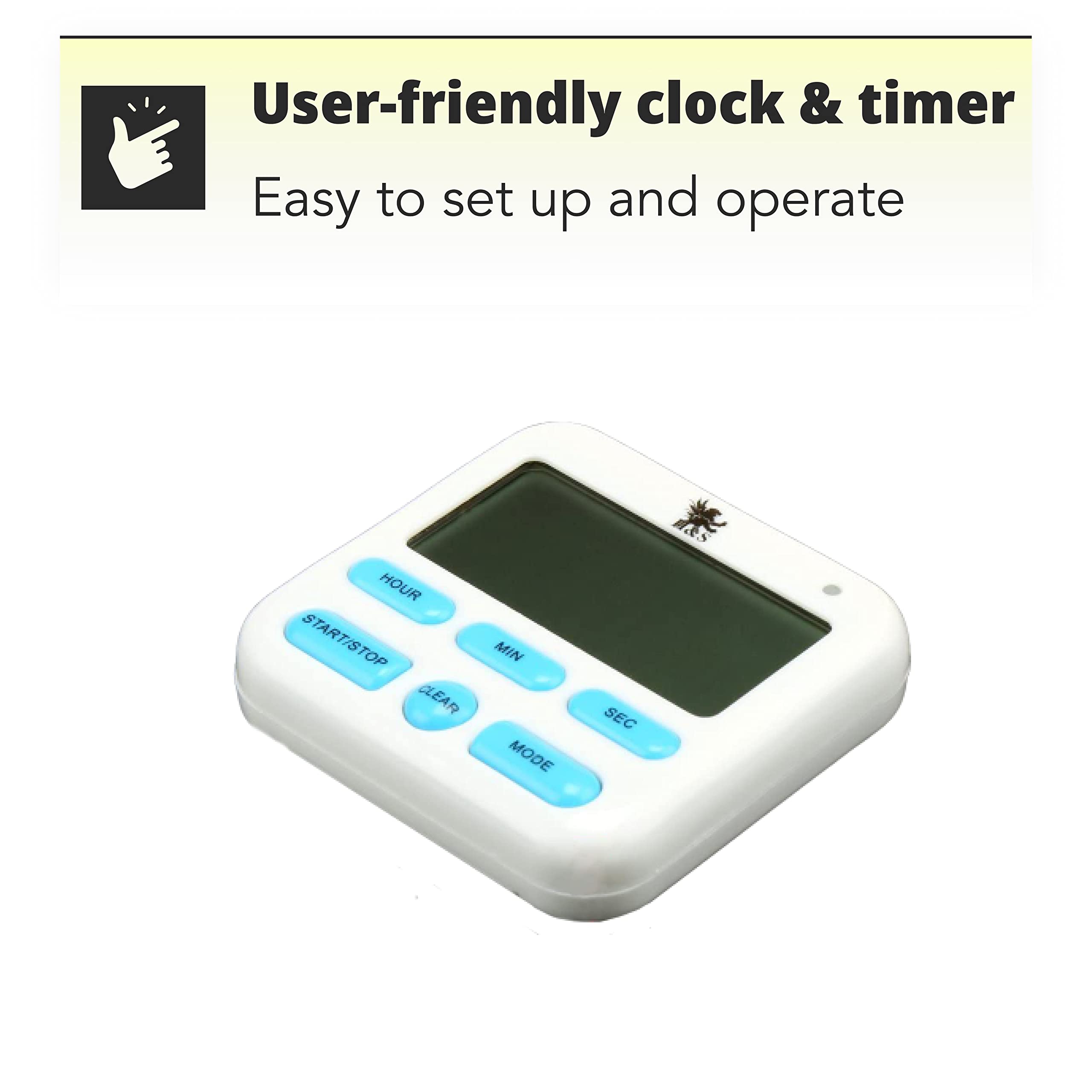 H&S Magnetic Digital Kitchen Timer & Alarm Clock - Large LCD Display, Loud Alarm, Magnetic Stand - Perfect for Cooking, Baking, Classroom Countdown, and Office Use - Includes AAA Battery (White)