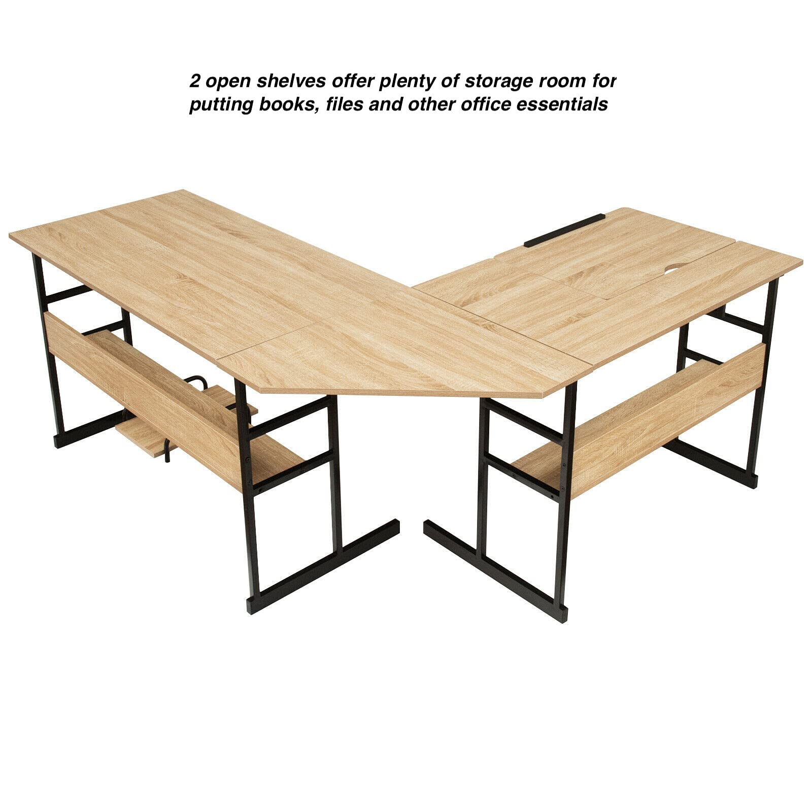 Ergonomic L-Shaped Corner Computer Desk with Adjustable Tilt Top - Home Office Workstation with 2 Open Bookshelves, Perfect for Writing, Drawing & Studying - Convertible into 2 Separate Tables for Versatile Workspace Solutions