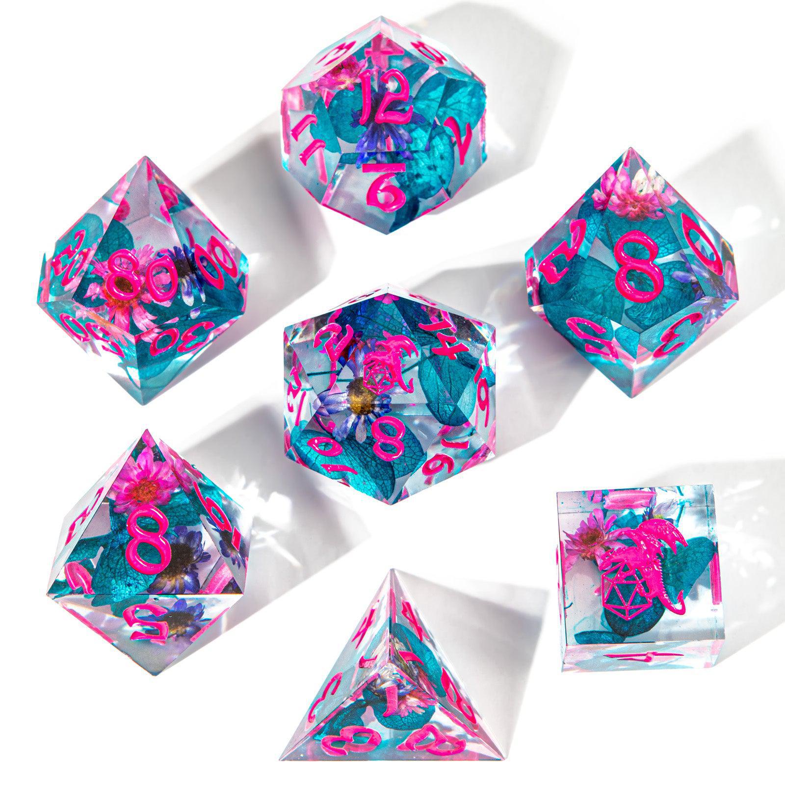 Vapor Wave Blossom RPG Dice Set - 7-Piece Polyhedral Dice for Tabletop Games | Perfect for D&D, Pathfinder & Roleplaying Adventures