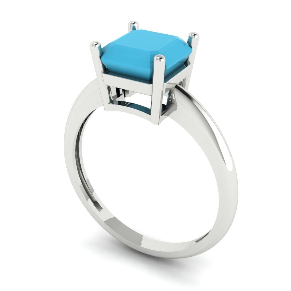 2.0 ct Asscher Cut Solitaire VVS1 Blue Turquoise Engagement Ring - 14k White Gold Wedding Band for Bridal, Anniversary & Proposal - Perfect for Romantic Occasions & Special Celebrations