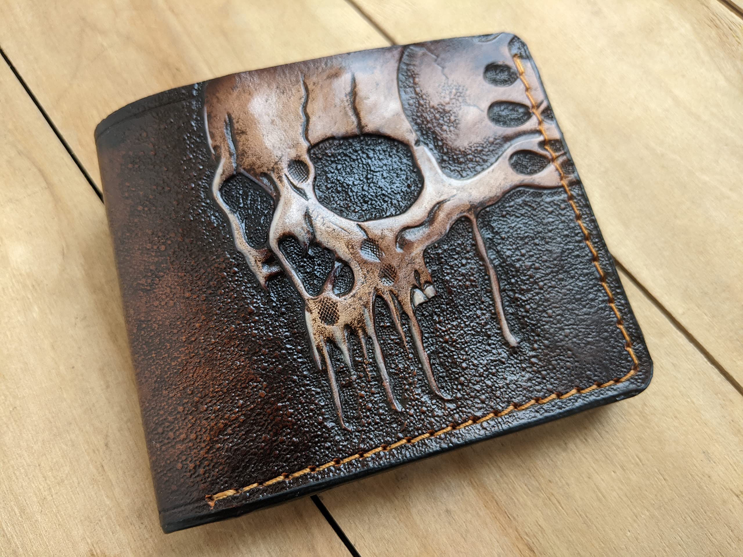 Hand-Carved 3D Genuine Leather Wallet - Skull, Zombie & Skeleton Design - Custom Personalized Men's Wallet - Perfect for Halloween, Gothic Fashion & Unique Gifts