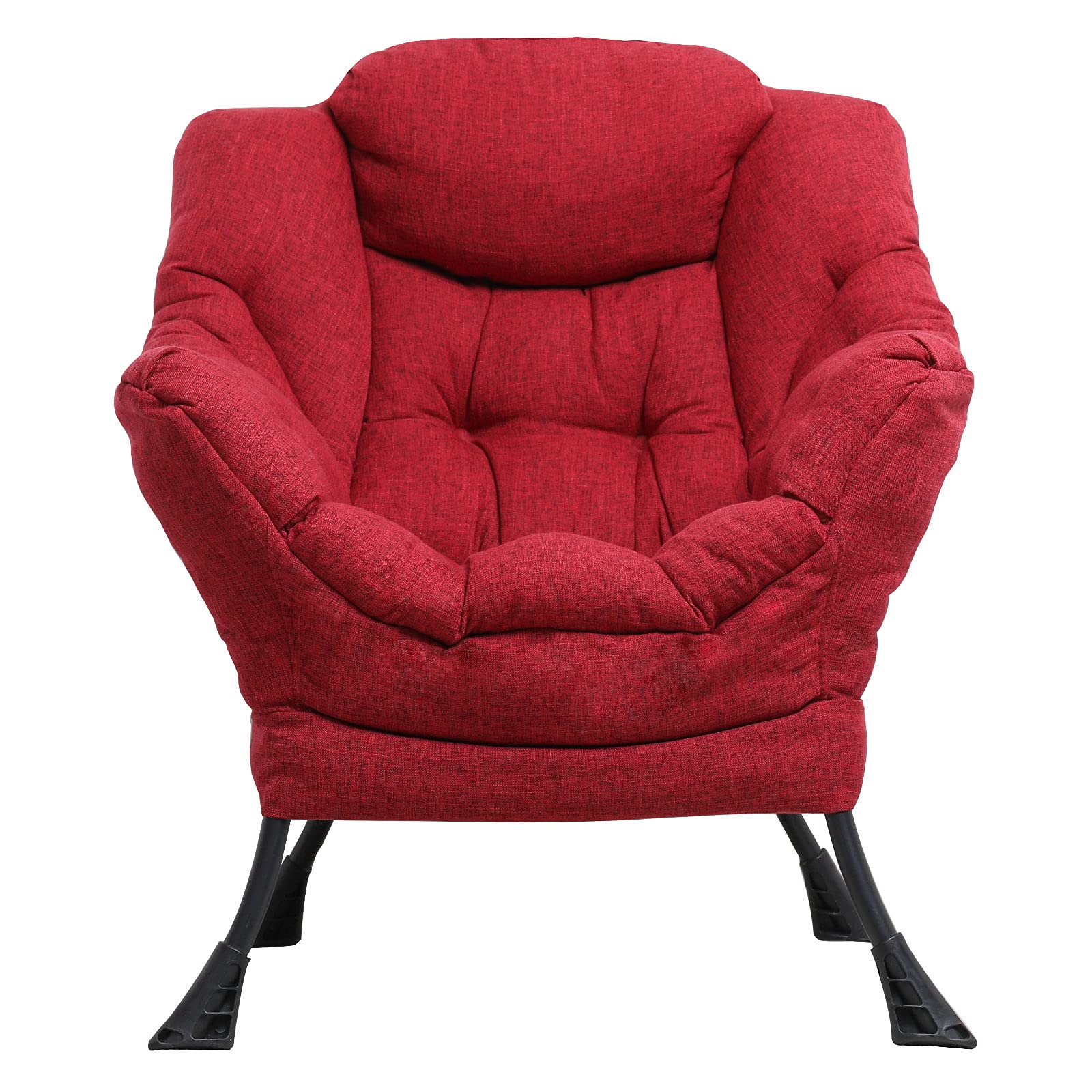 VIVIJASON Modern Fabric Lazy Chair - Soft Accent Contemporary Lounge Chair with Armrests & Side Pocket - Thick Padded Back Single Steel Frame Sofa Chair for Living Room, Bedroom, Office (Red) - Perfect for Relaxing, Reading & Small Space Decor