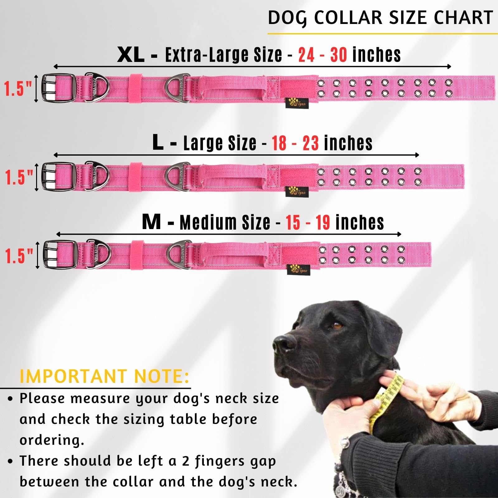 ADITYNA Heavy Duty Reflective Pink Dog Collar with Handle - Wide Neoprene Padded Tactical Collar for Large Female Dogs - Durable Comfortable Pet Accessories for Walking, Training, Hiking & Outdoor Adventures - Perfect for Night Safety and Active Lifestyles