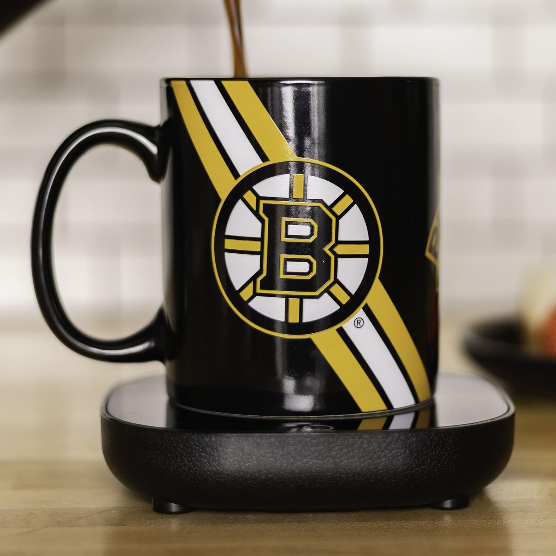 Boston Bruins Logo Mug Warmer with Ceramic Mug - Auto On/Off Coffee Warmer for Desk - Perfect Gift for Hockey Fans & Office Use