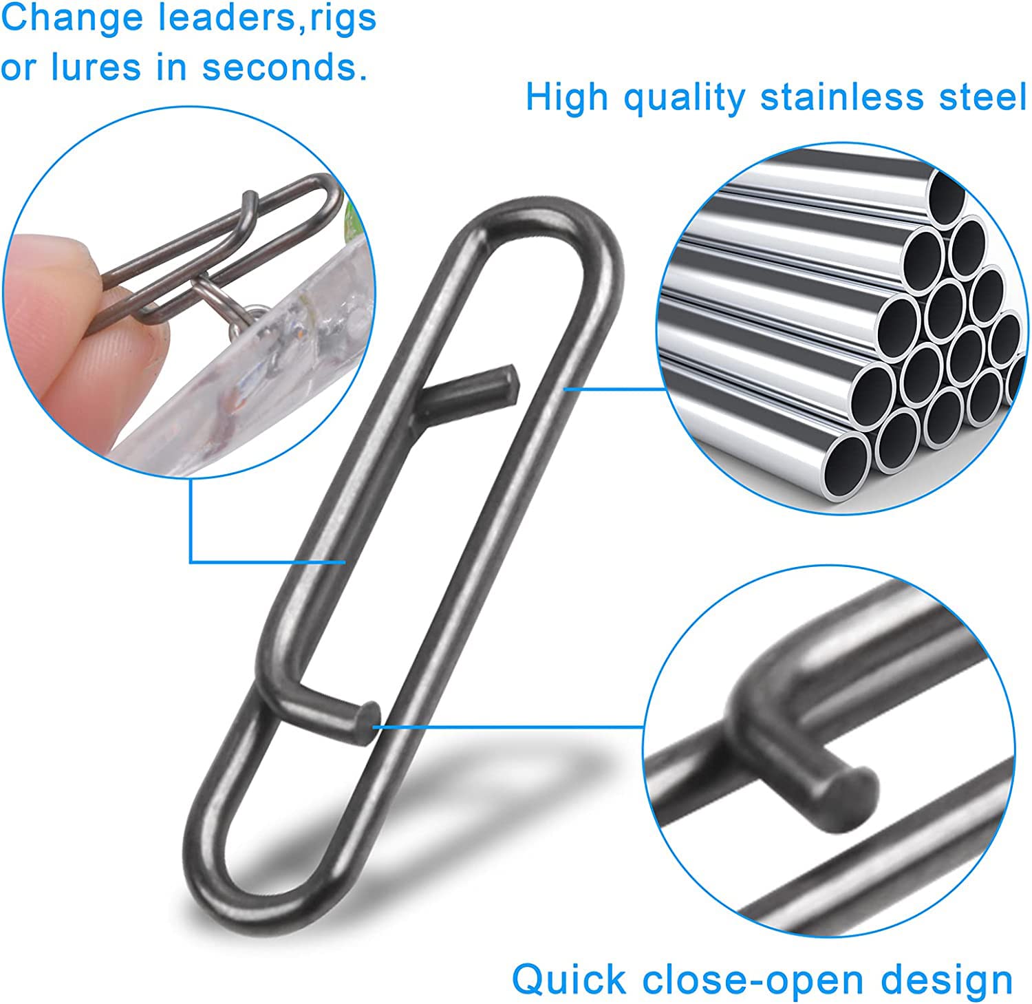 Stainless Steel Fishing Power Clips Kit - Quick Change Lure Connectors with Fast Snaps for Kayak, Drifting & Speed Fishing | Saltwater & Freshwater Angling Accessories