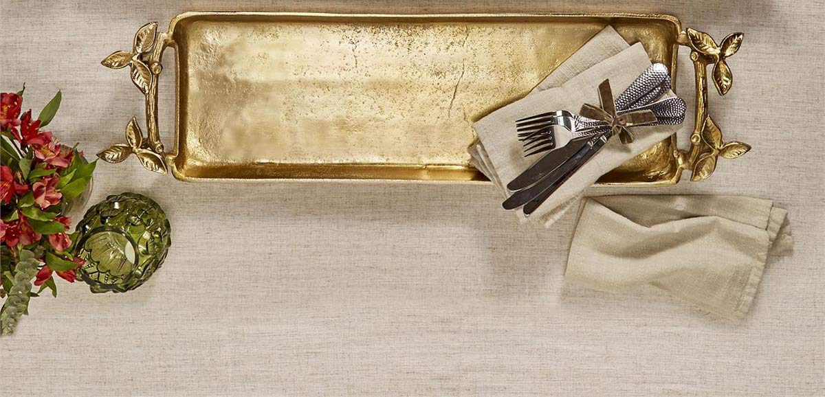 Elegant Gold Decorative Serving Tray with Leaf Detail Handles - Perfect for Tea Parties, Bridal Showers & Home Decor (12