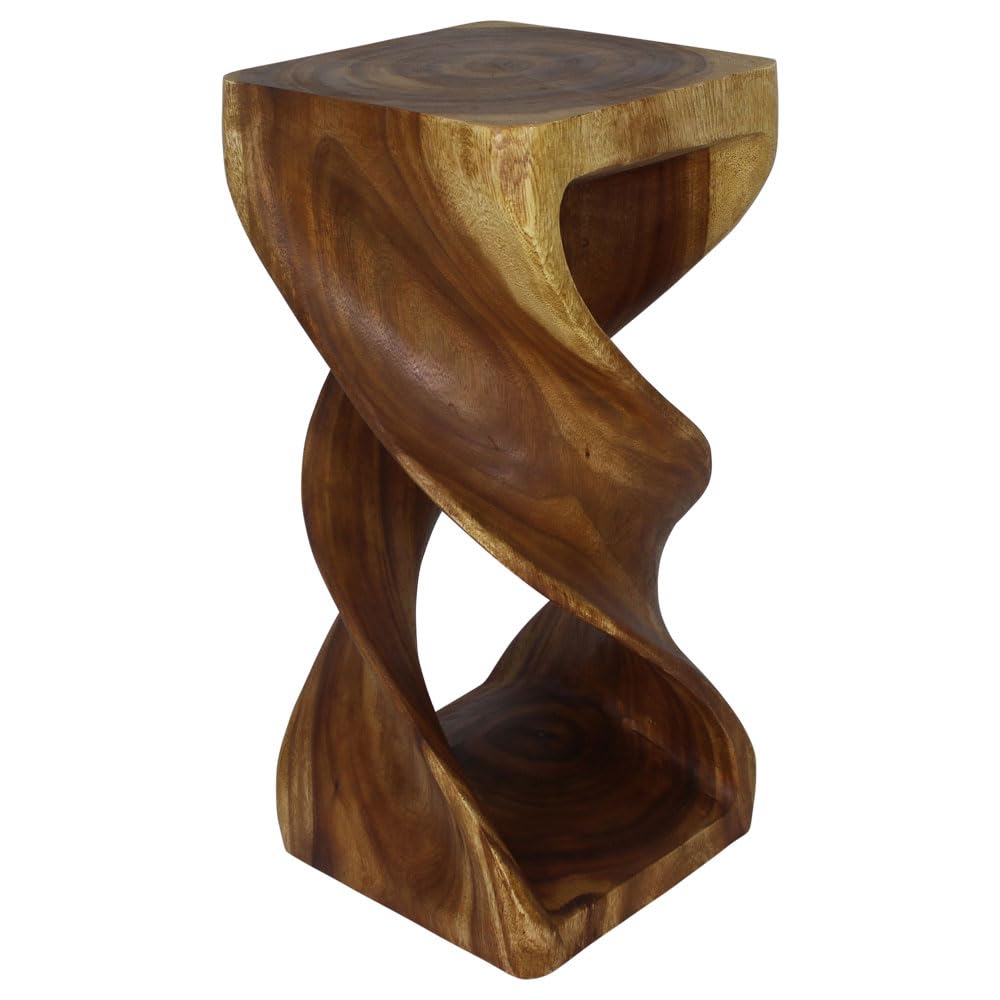 Haussmann® 14x30 Inch Wood Double Twist Stool Table - Solid Oak with Oil Finish - Perfect for Kitchen, Bar, and Living Room Decor