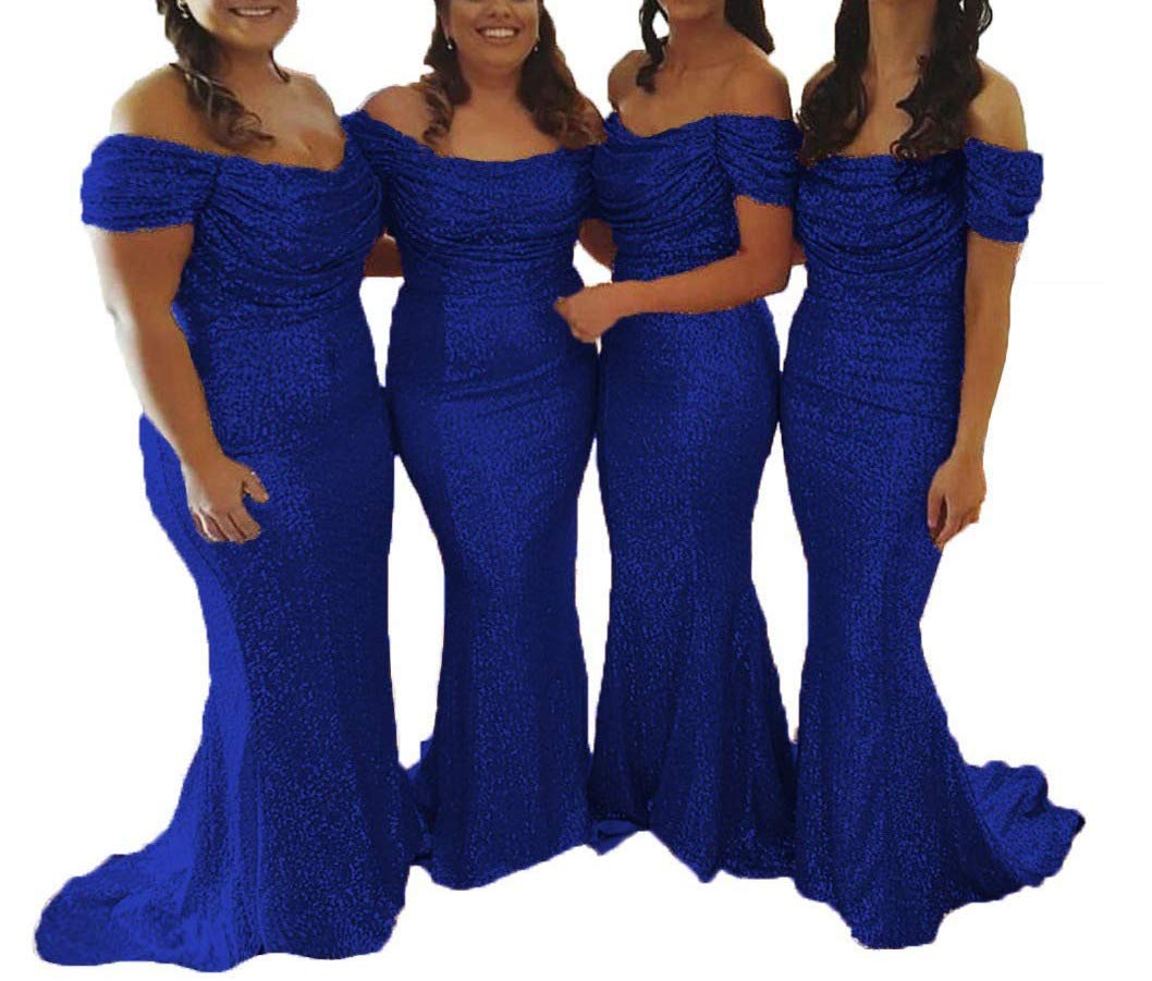 Elegant Sequin Prom Dress for Bridesmaids | Long Mermaid Wedding Guest Dress with Off-Shoulder Neckline | Perfect for Formal Events, Parties & Special Occasions
