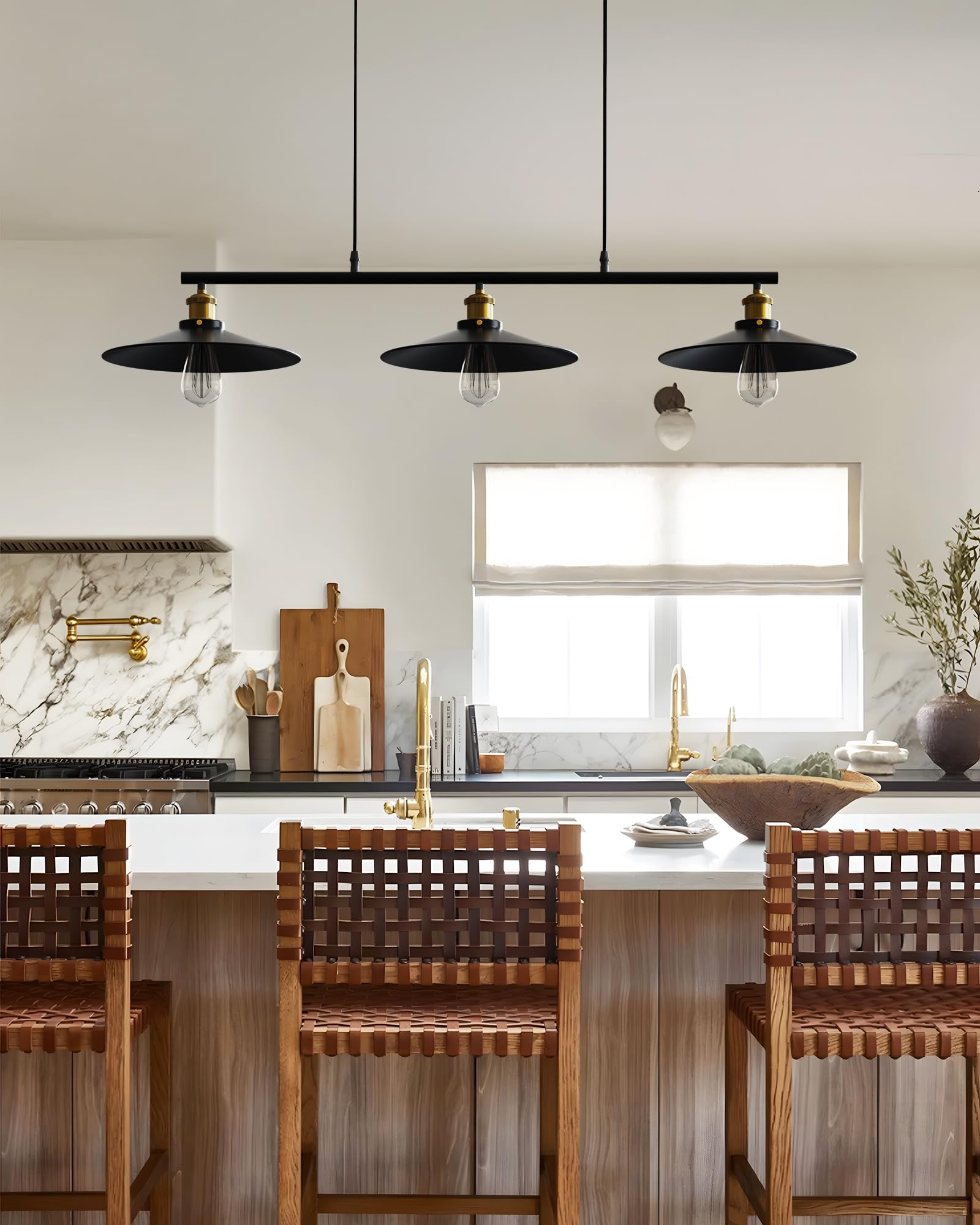 WINSOON Rustic Farmhouse 3-Light Pendant Lighting - Adjustable Pulley Chandelier for Kitchen Island, Dining Room, Billiard Table, Foyer & Hallway | Perfect for Farmhouse Decor, Modern Homes & Restaurant Lighting