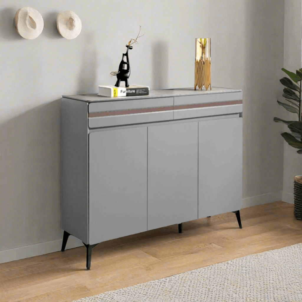 Evadne Grey 3-Door Shoe Storage Cabinet - Organize & Display Shoes for Entryway, Closet, or Bedroom - Space-Saving Shoe Rack for Home & Office