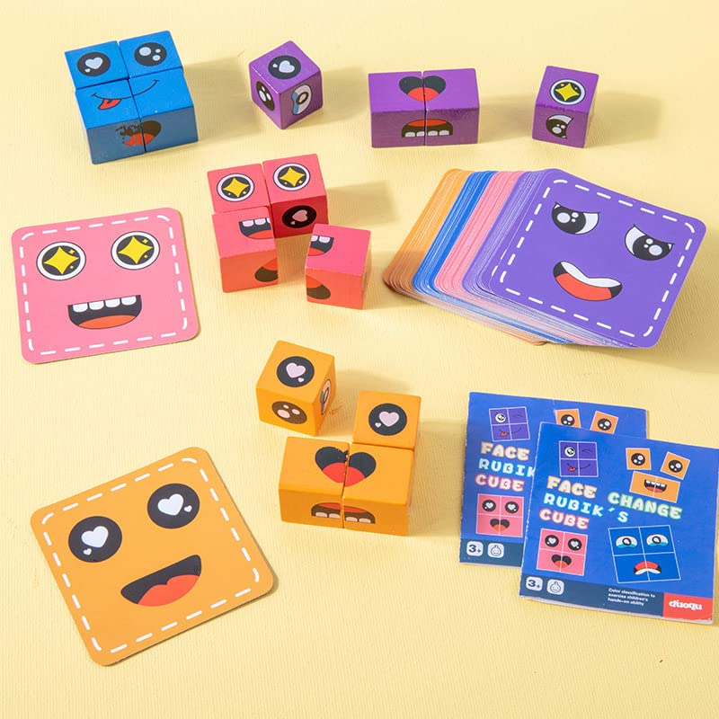 ROYCO Wooden Emoji Cube - Face Changing Expression Puzzle Game for Kids Ages 3+ | Fun Learning Toy for Emotional Development & Family Game Night