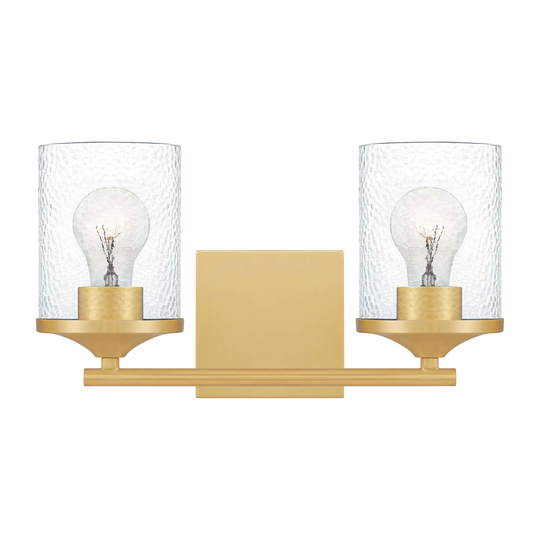 Quoizel Abner 14-Inch 2-Light Bathroom Vanity Lights in Aged Brass - Clear Hammered Glass Wall Mount Fixture for Mirror Lighting | Transitional Industrial Style for Modern & Farmhouse Bathrooms (Perfect Over Vanity, Powder Room or Master Bath)