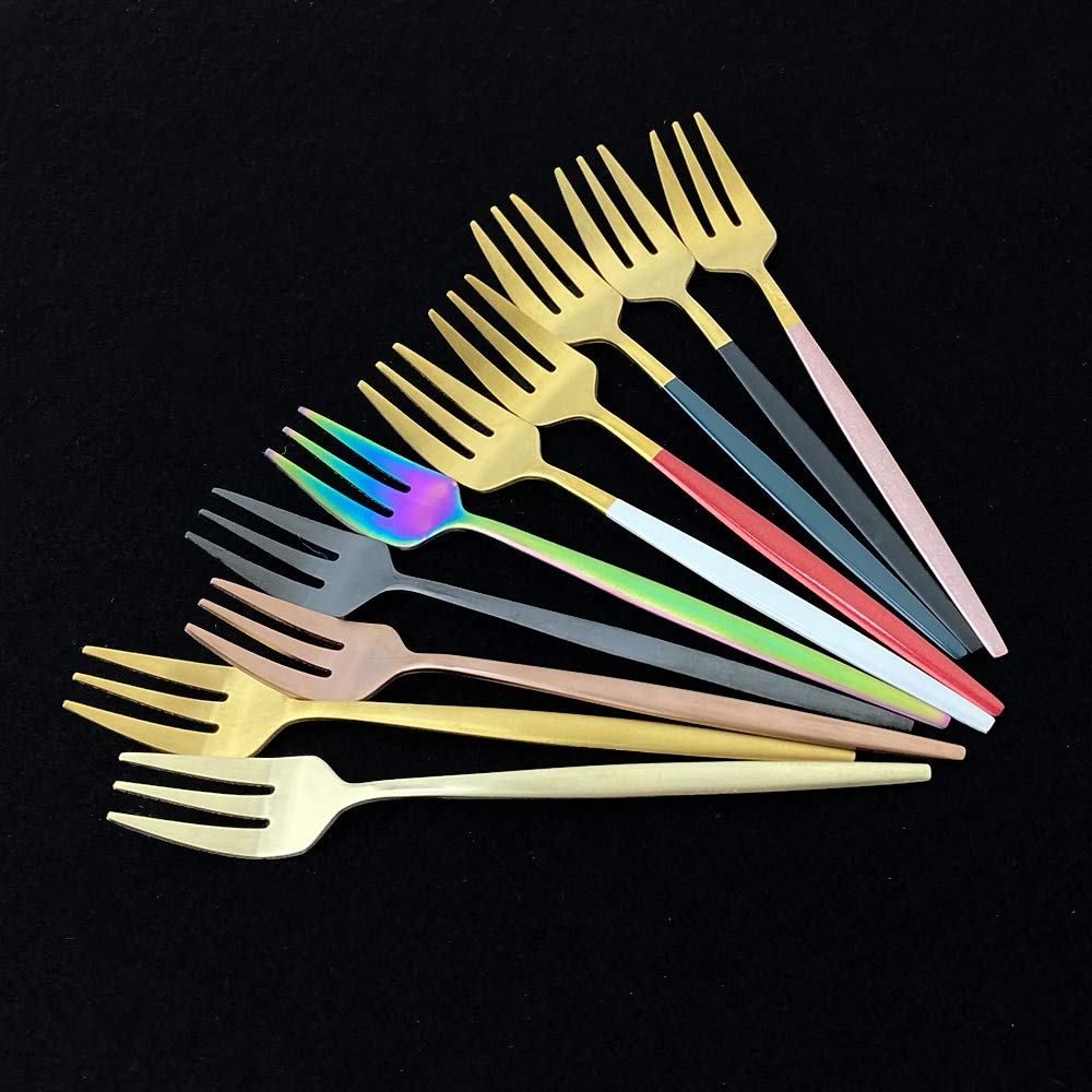 Premium Stainless Steel Titanium Plated Cake Serving Set - 6-Piece Cake Server & Forks for Birthday, Wedding, Party Desserts (4.94