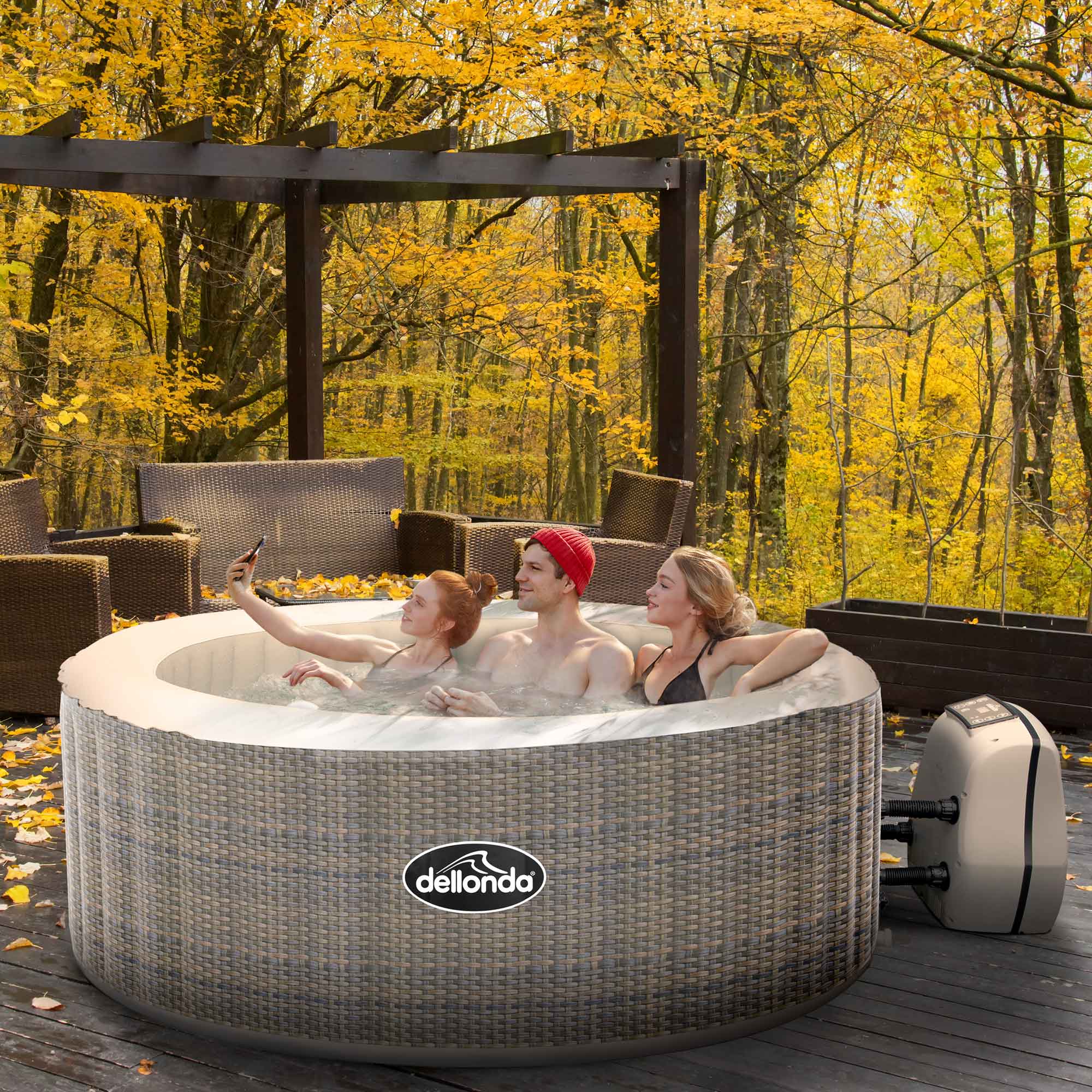 2-4 Person Inflatable Hot Tub Spa with Smart Pump - Rattan Design - DL90 Model - Perfect for Backyard Relaxation, Patio Parties & Outdoor Hydrotherapy