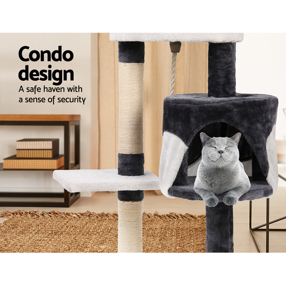 112cm Cat Tree with Scratching Post & Condo House - Multi-Level Wooden Cat Tower for Indoor Play, Climbing, and Scratching - Perfect for Small to Medium Cats