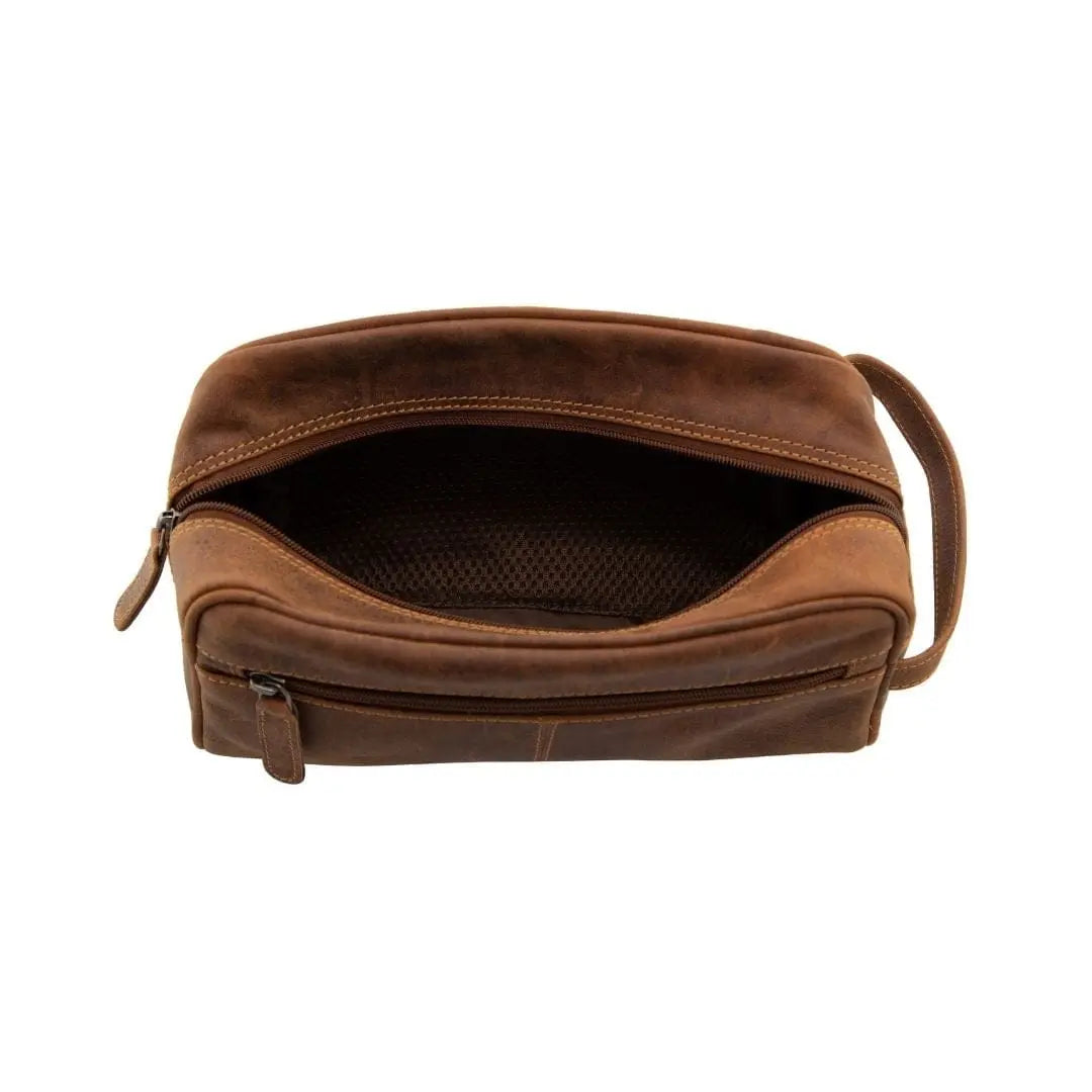 Premium Greenwood Leather Geelong Toiletry Bag for Men & Women - Waterproof Travel Cosmetic Organizer for Gym, Vacation & Business Trips