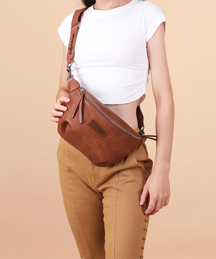 Wrangler Full Grain Leather Fanny Pack for Men & Women - Durable Waist Bag for Hiking, Travel, and Everyday Use