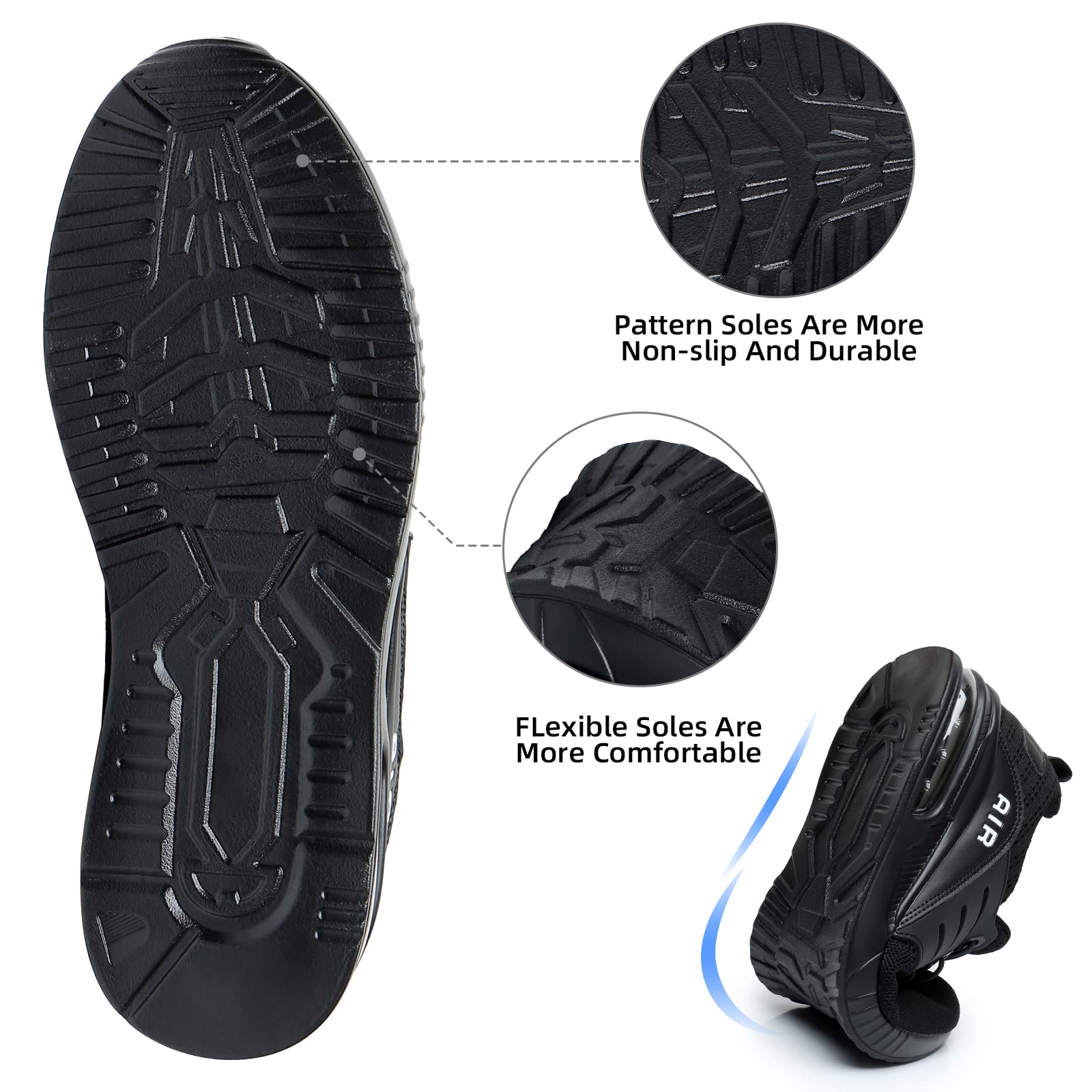 BOGOVER Women's Lightweight Air Running Shoes - Breathable Gym Jogging Tennis Sneakers with Air Cushion, Slip-On No Tie Design (All Black, Size 9) | Perfect for Running, Workouts & Casual Wear