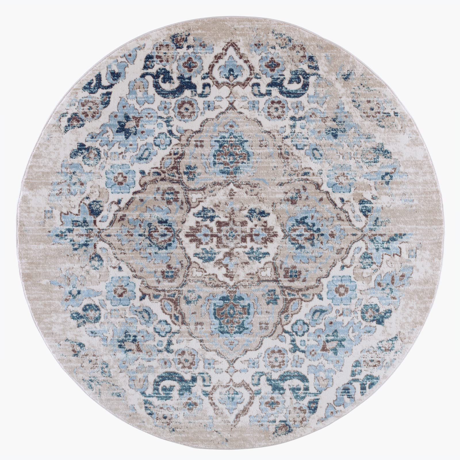 Luxe Weavers Victoria Collection 6-Foot Round Floral Area Rug in Cream - Soft Boho Chic Living Room Carpet for Bedroom, Nursery & Home Decor