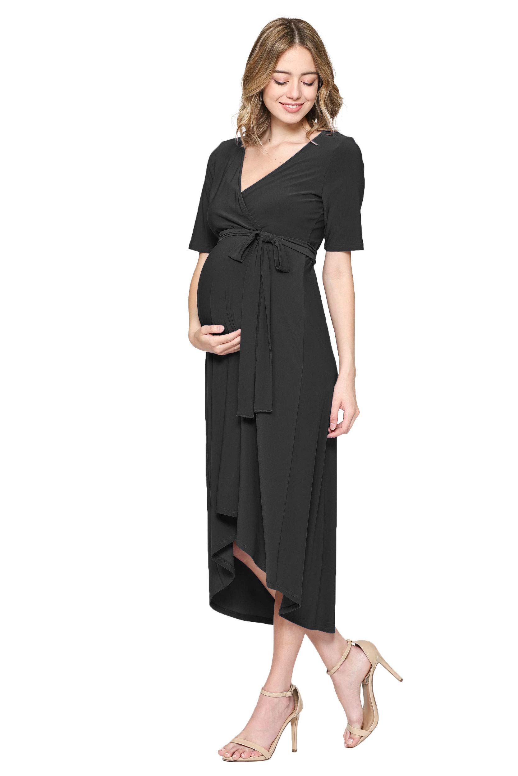 Stylish Women's Maternity Wrap Dress - Mid-Length with Adjustable Waist Belt | Perfect for Pregnancy, Nursing & Special Occasions