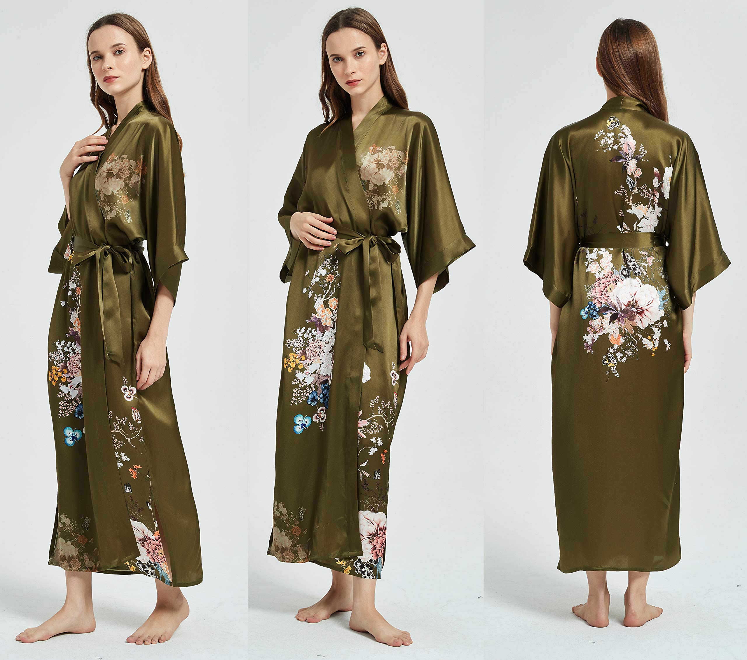 Hand-Painted Silk Kimono Robe for Women - Elegant Long Nightgown & Sleepwear for Relaxation, Lounging & Spa Days