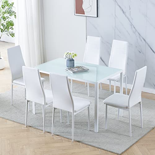 White Table+6 White Chairs