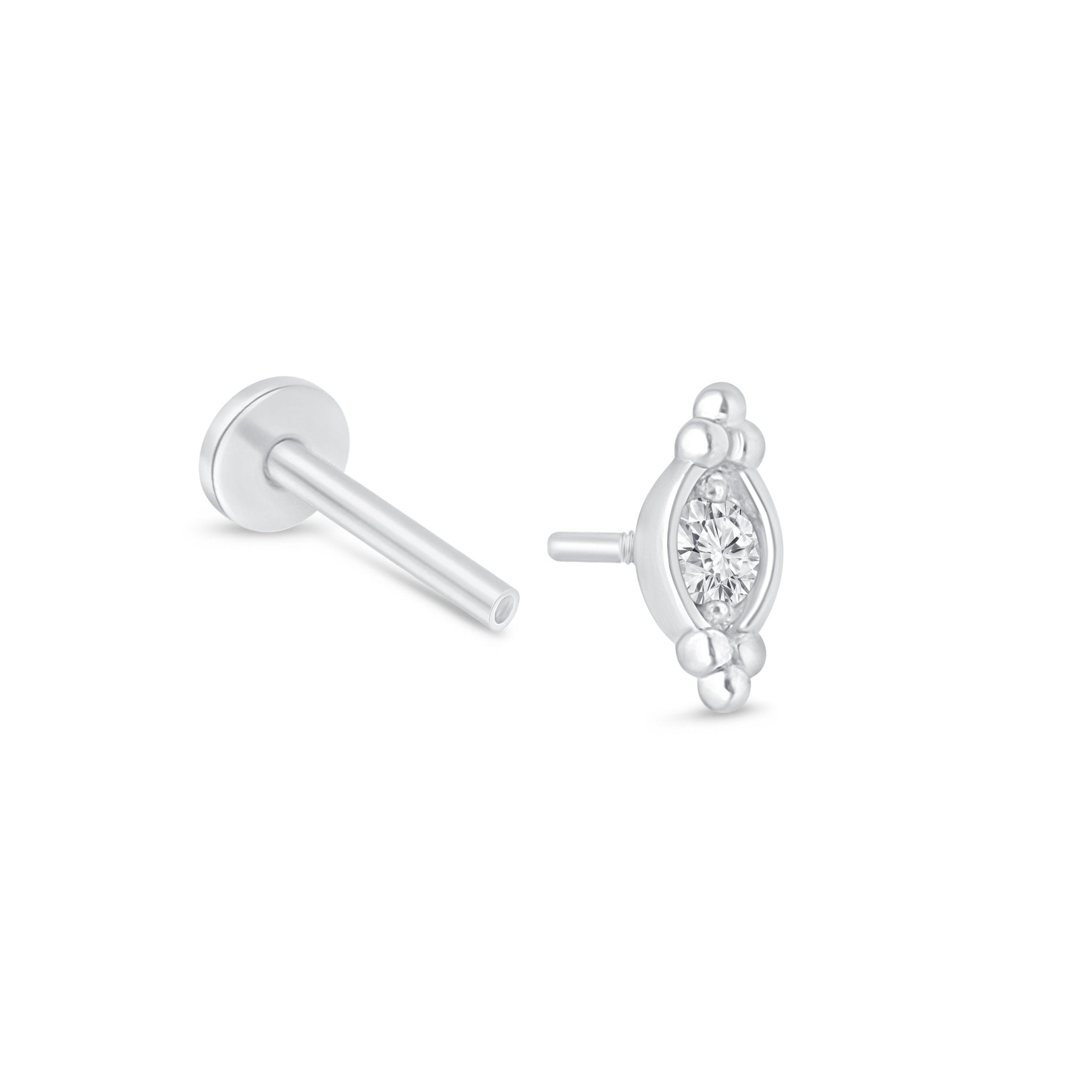 14K White Gold Beaded Marquise Diamond Evil Eye Stud Earrings for Women - Protection Jewelry for Everyday Wear & Gifting
