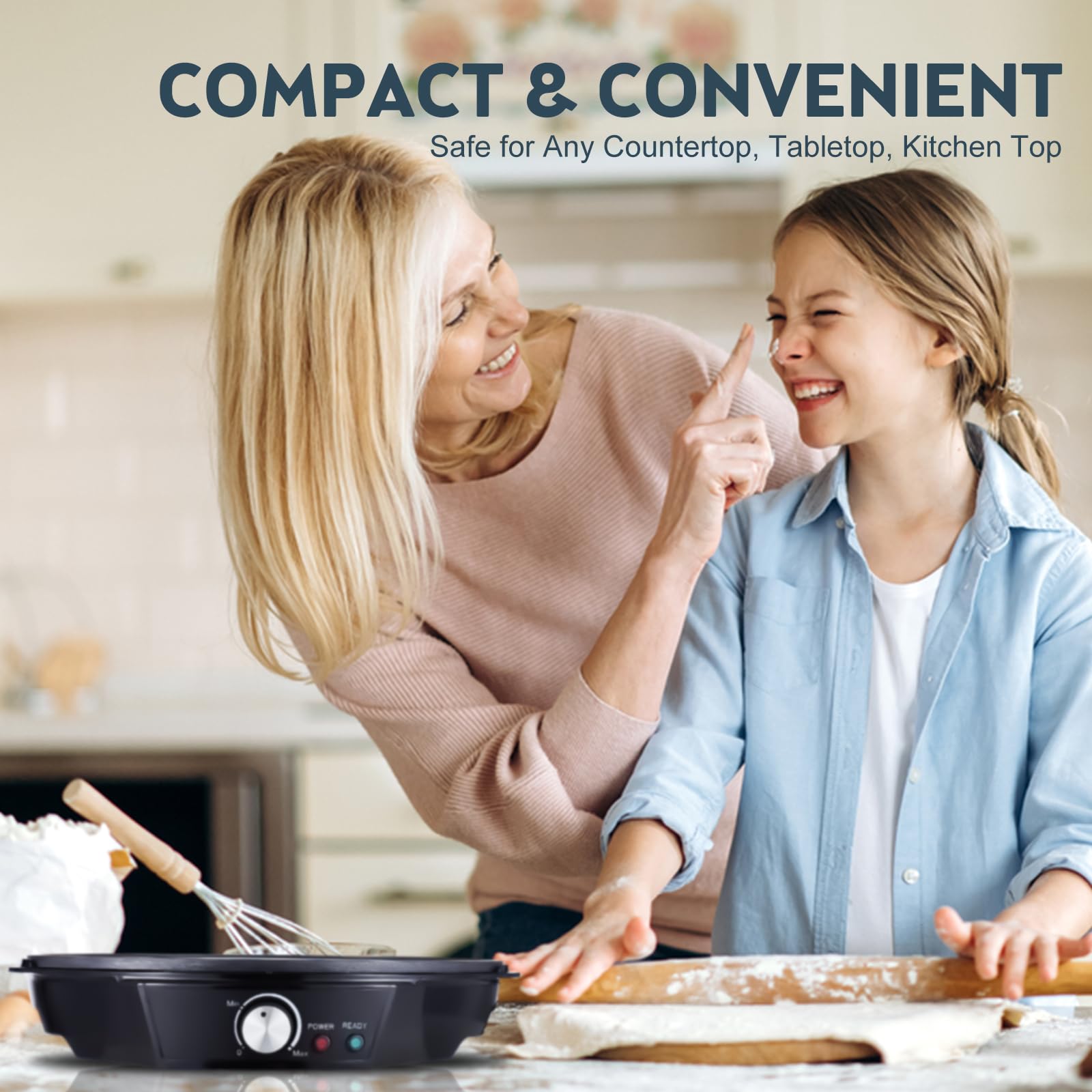 Decdeal 1200W Electric Crepe Maker with Adjustable Temperature (50-210°C) - Non-Stick Pancake Griddle for Roti, Tortilla, Blintzes - Includes Wooden Spatula & Batter Spreader - Perfect for Breakfast, Brunch & Dessert Making at Home