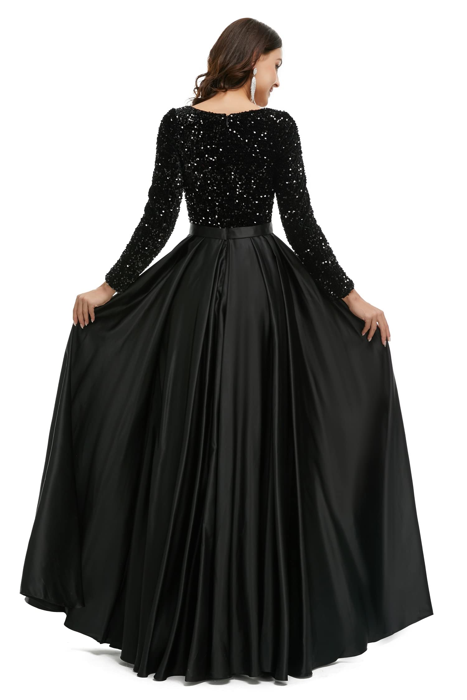Elegant Long Sleeve A-Line Evening Dress with Sequins - Bride & Bridesmaid Gown for Weddings, Prom, and Formal Events