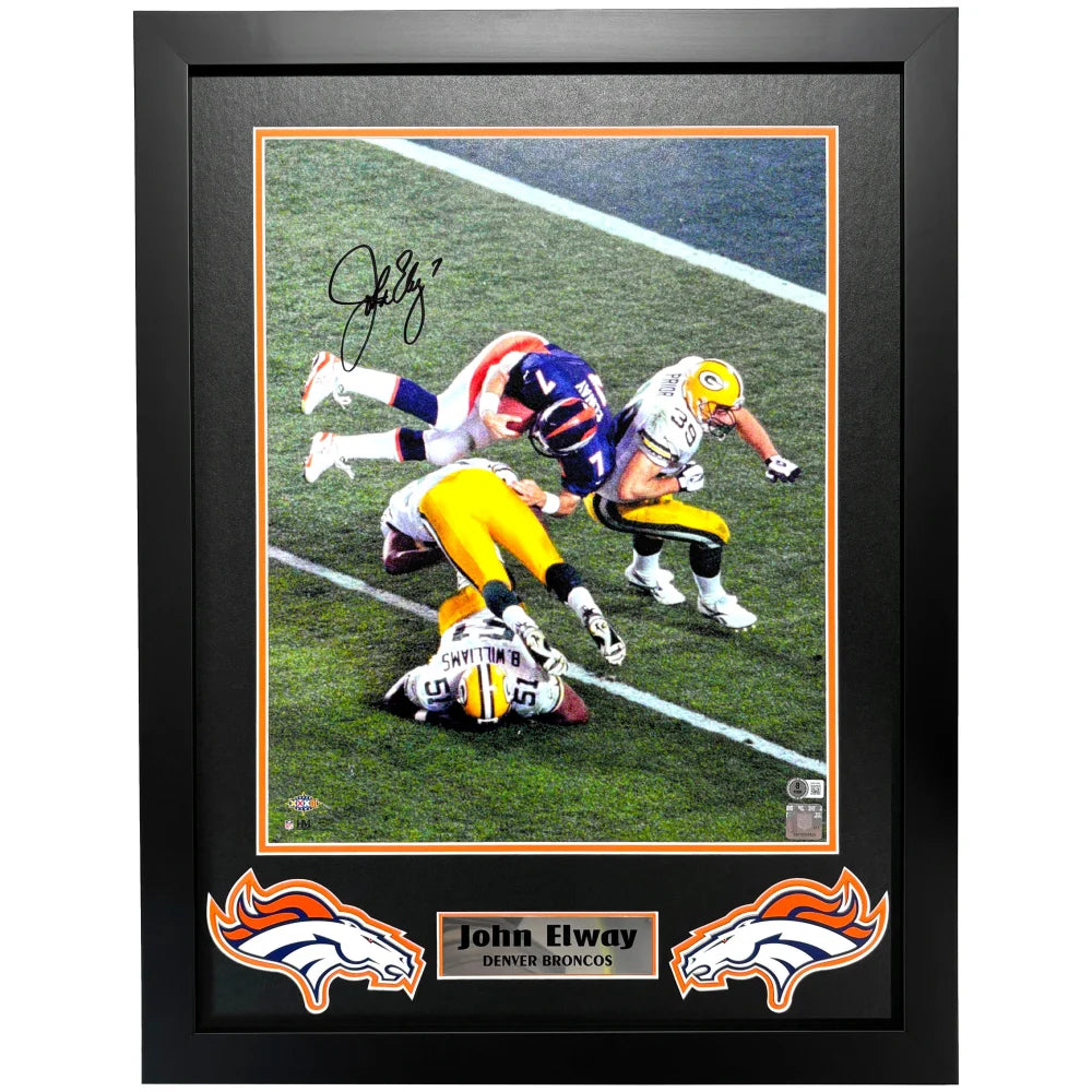 John Elway Autographed Denver Broncos 16x20 Framed Photo with BAS COA - Perfect for Sports Memorabilia Collectors and Broncos Fans Home Decor