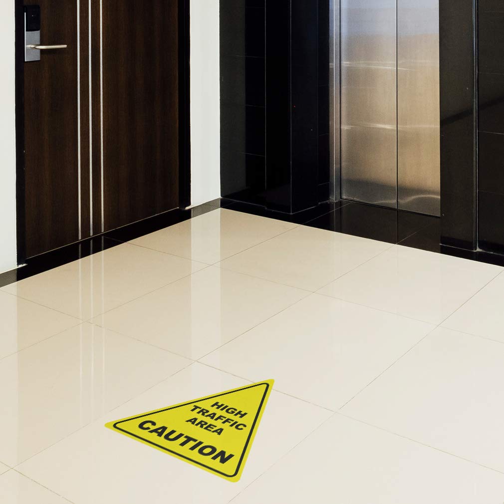 Anti-Slip Caution Floor Decals - 36 Inch Yellow & Black Triangle Safety Signs for High Traffic Areas | Durable Industrial Stickers for Warehouses, Retail Stores & Public Spaces