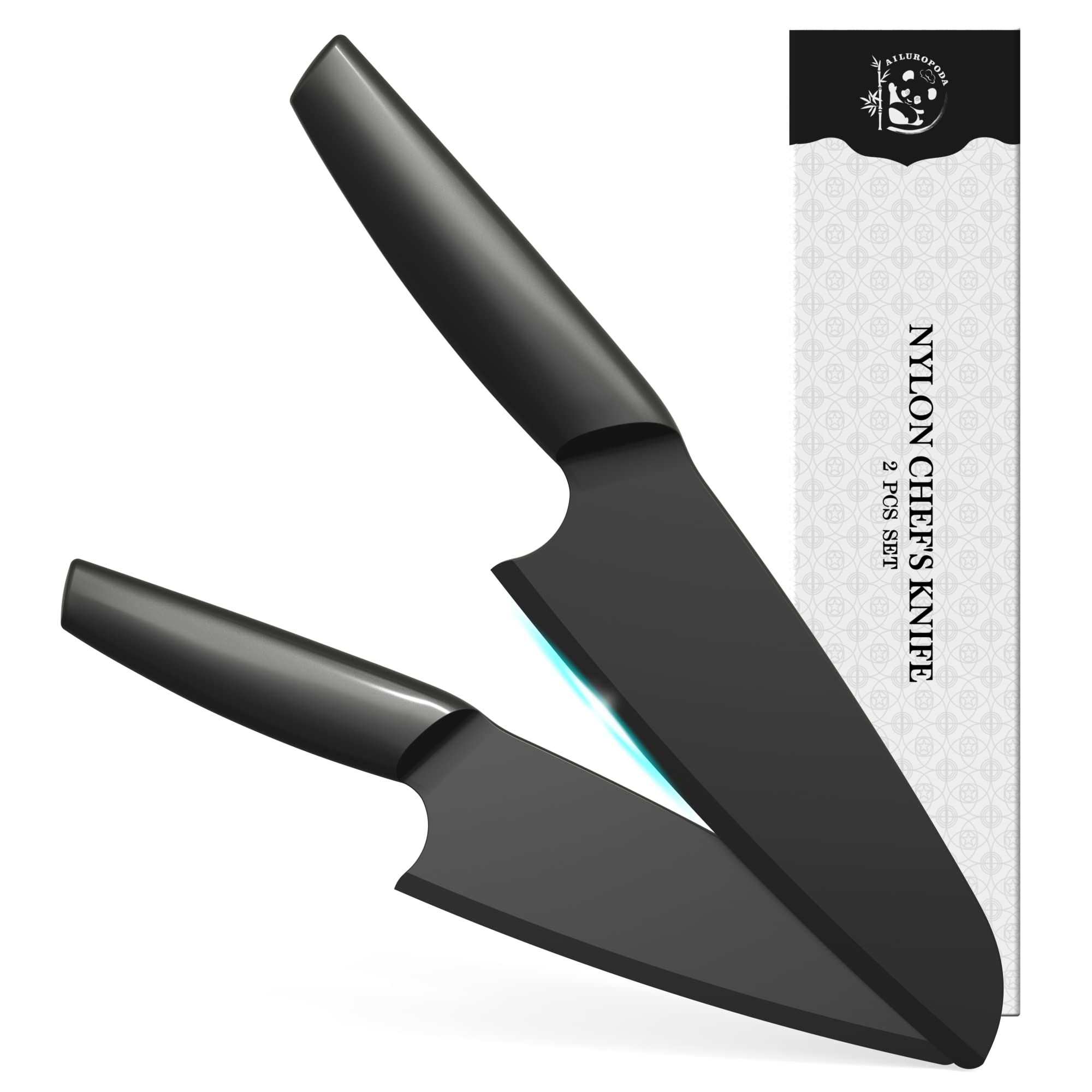 AILUROPODA 2-Piece Nylon Kitchen Knife Set - Plastic Knives for Cutting Pizza, Cake, Bread, Fruits & Vegetables | Durable & Safe for Non-Stick Cookware | Perfect for Home Cooking, Camping & Picnics