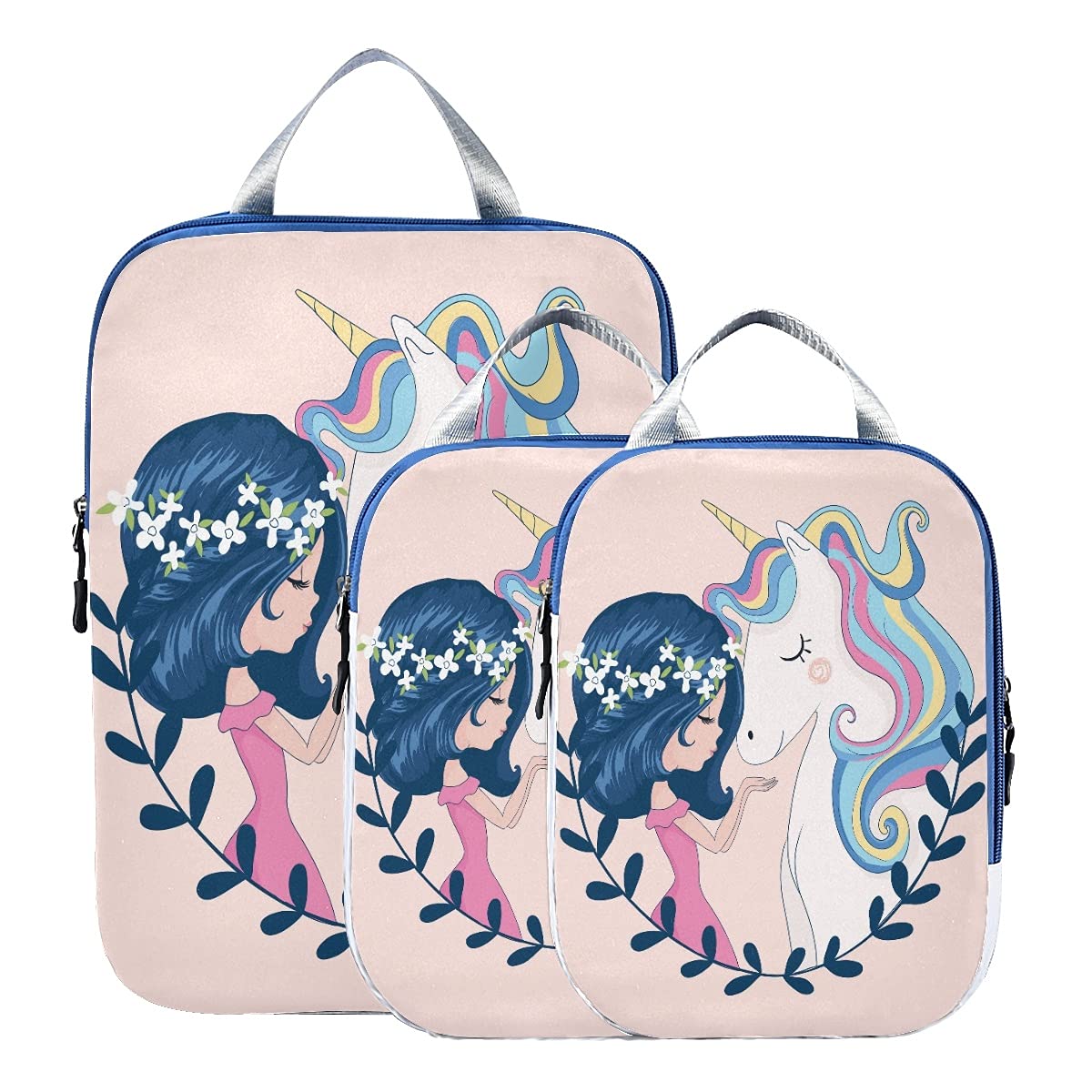 **Cute Unicorn Packing Cubes Set of 3 - Compression Travel Organizer for Luggage & Suitcases - Perfect for Girls' Travel, Vacation & Weekend Getaways**