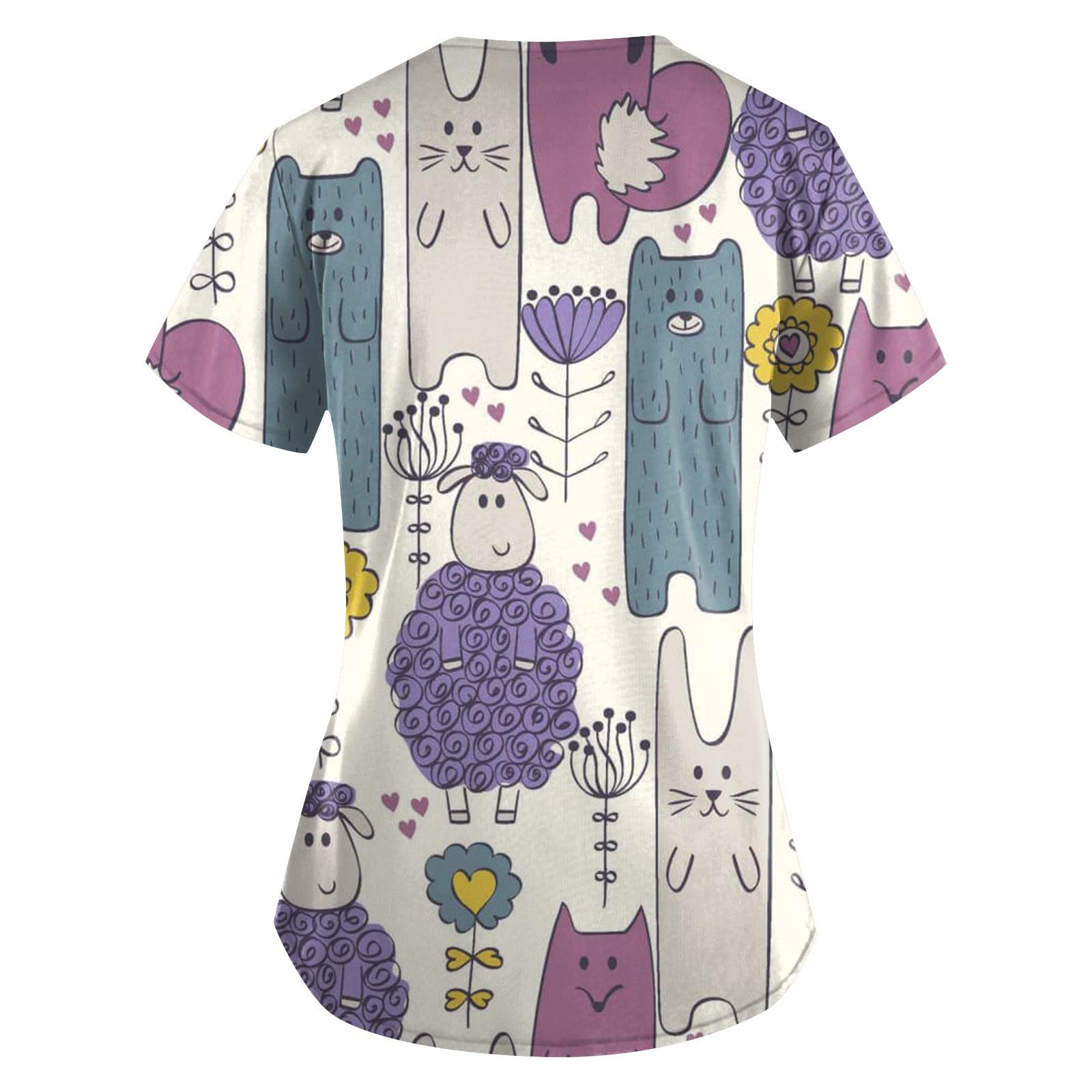 Stretchy Plus Size Women's Scrub Short Sleeve Tops - Cute Printed Work Uniform & Casual Summer Blouse - Comfortable Workwear for Nurses, Medical Staff & Healthcare Professionals