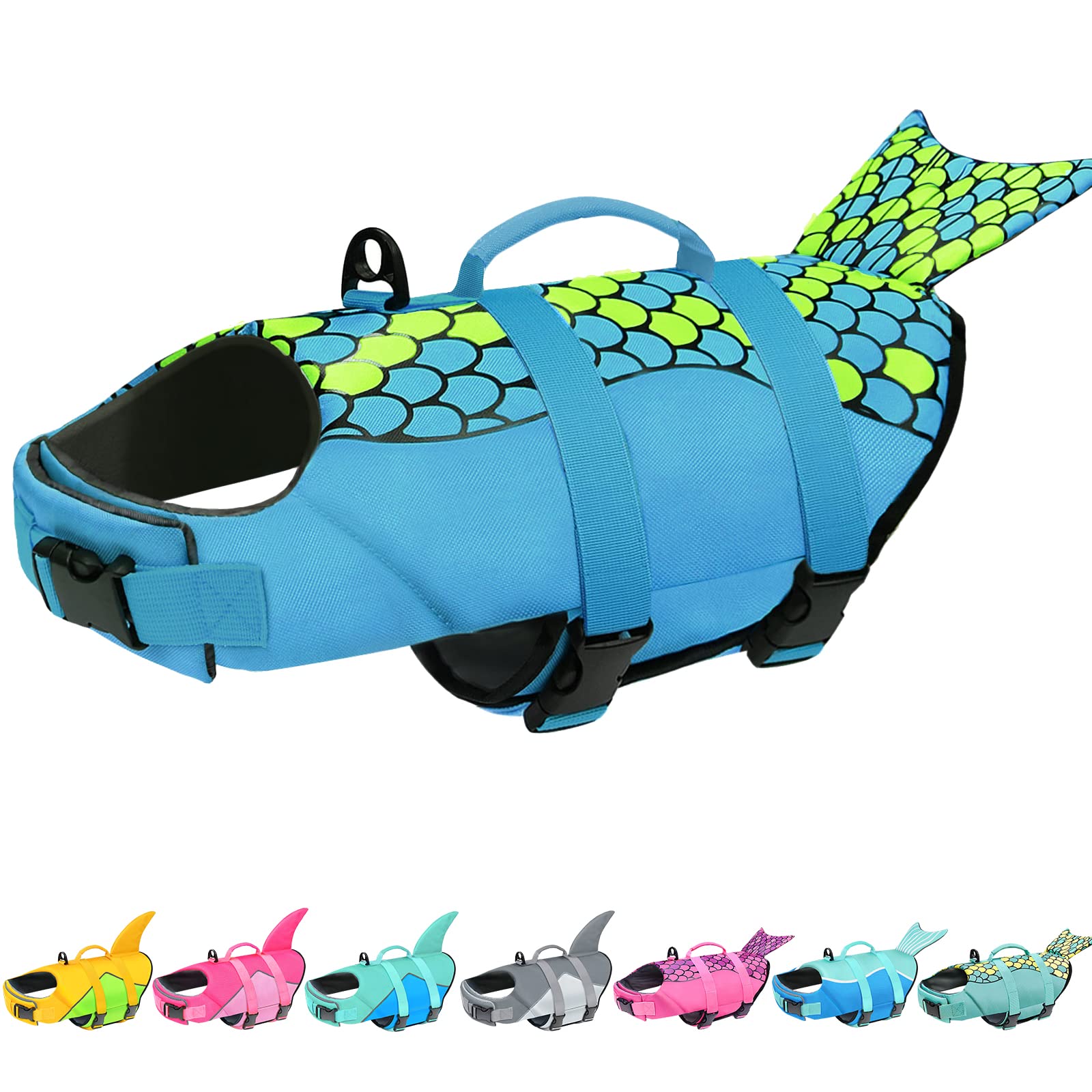 Malier Dog Life Jacket - Adjustable Ripstop Dog Life Vest with High Buoyancy & Rescue Handle for Small Medium Large Dogs - Shark Design for Swimming, Boating & Water Safety