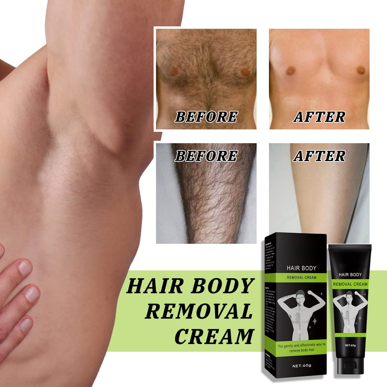 Painless Hair Removal Cream for Men & Women - Gentle Body Hair Remover for Vagina, Armpits, Chest & Back | Soothing Depilatory Cream for Smooth Skin at Home