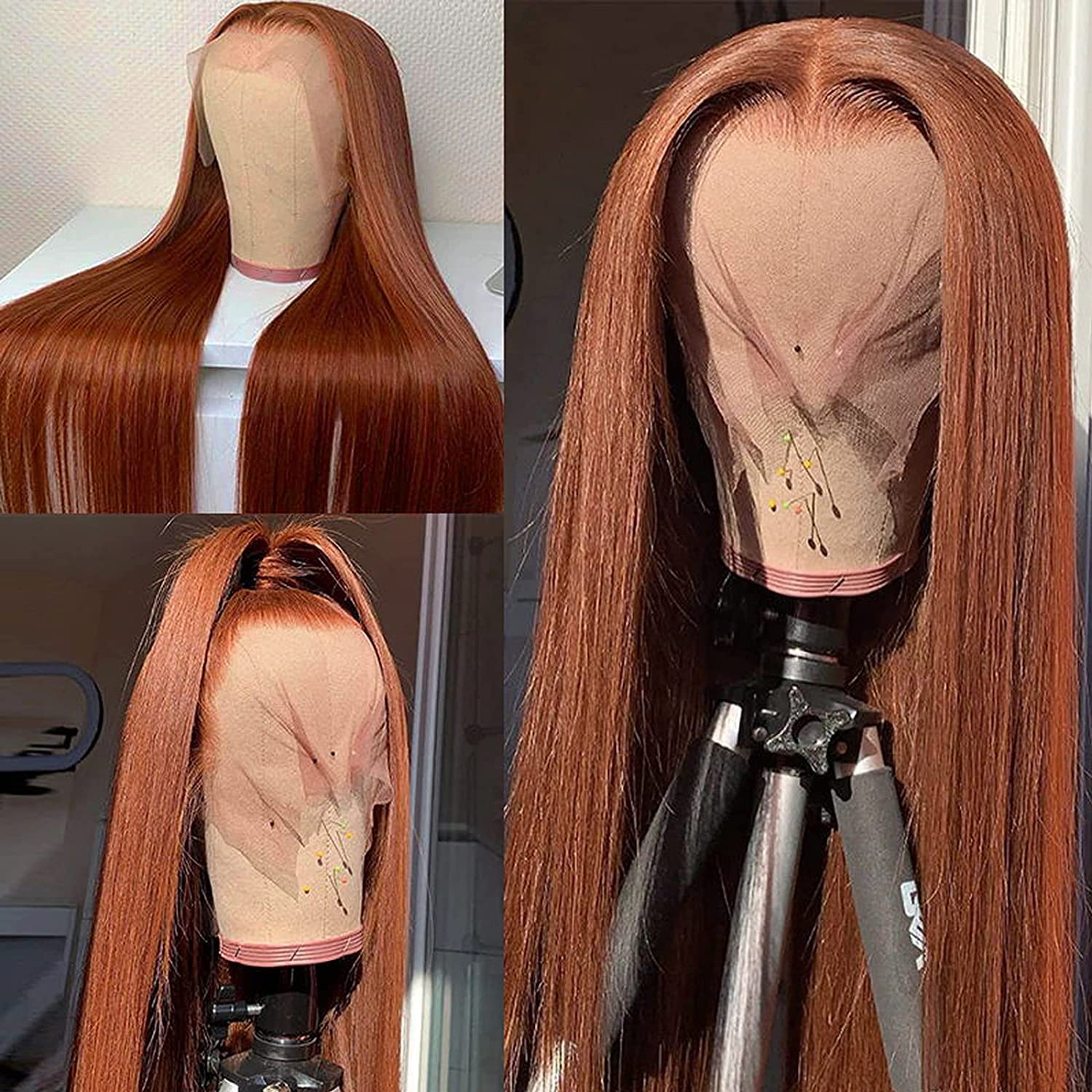 Imeya 16 Inch #30 Brown Human Hair Wig - Glueless Light Auburn 13x6 HD Transparent Lace Frontal - Pre Plucked Brazilian Virgin Hair 150% Density with Baby Hair | Perfect for Daily Wear, Cosplay & Special Occasions