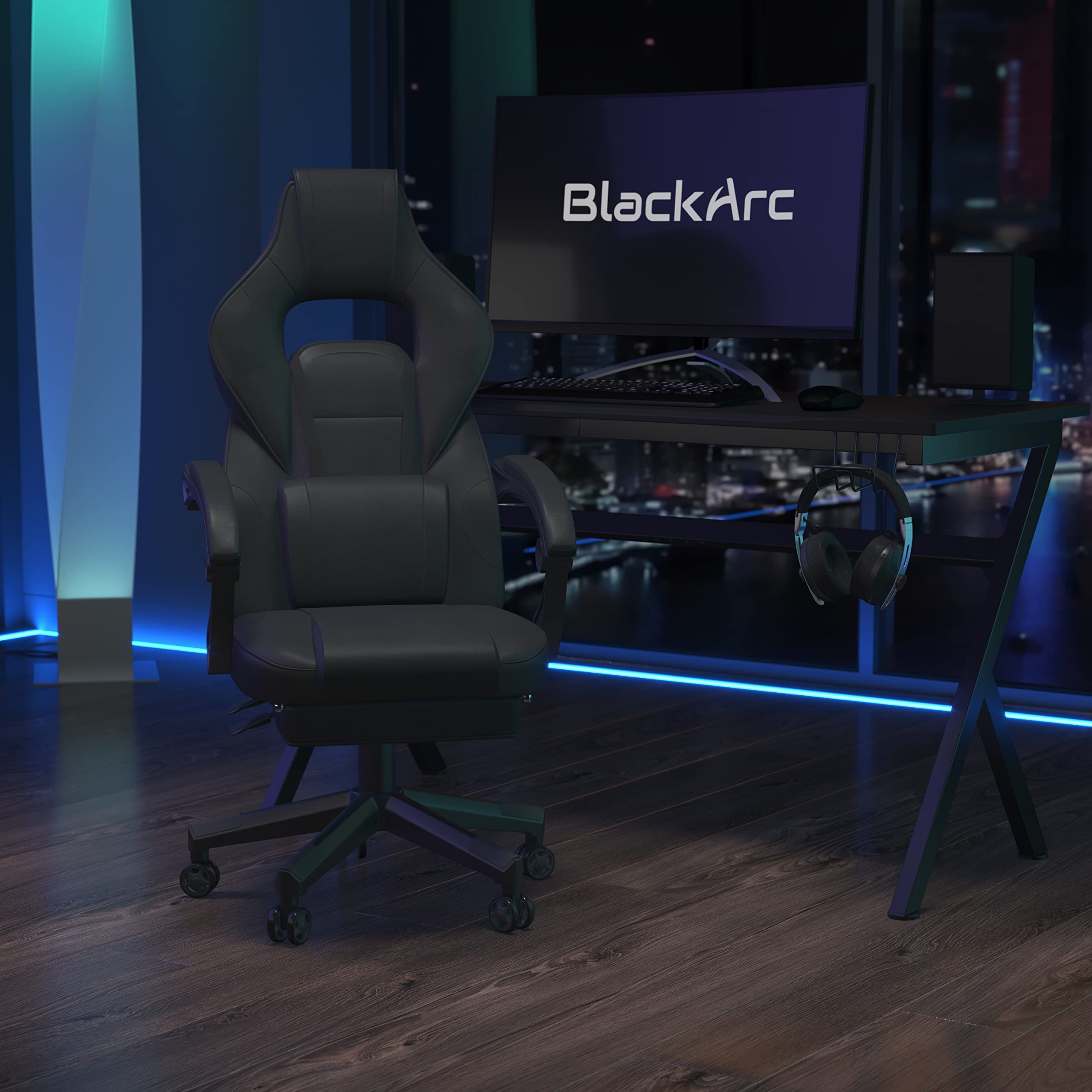 BlackArc Arc Tetra 4.0.0 Ergonomic Gaming Chair with Adjustable Footrest, Headrest & Lumbar Massage Pillow - Reclining Seat with 4D Armrests (Black) - Perfect for PC Gaming, Office Work & Home Theater Relaxation
