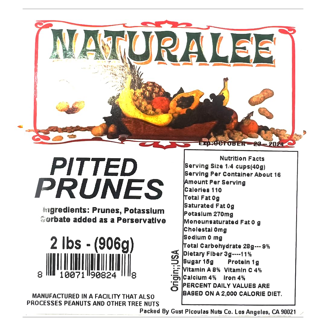 Naturalee Pitted Dried Prunes 2lb - No Sugar Added, Gluten Free, Vegan, High Fiber Snack - Perfect for Healthy Eating, Baking & On-the-Go Snacking