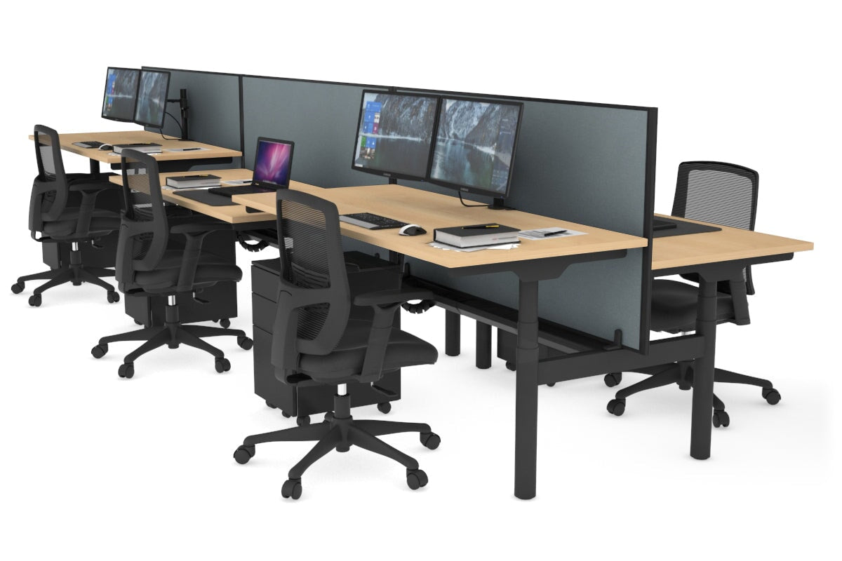 Flexi Premium Height Adjustable 6-Person H Bench Workstation - Black Frame [1800L x 700W] - Ideal for Office, Coworking Spaces & Home Offices