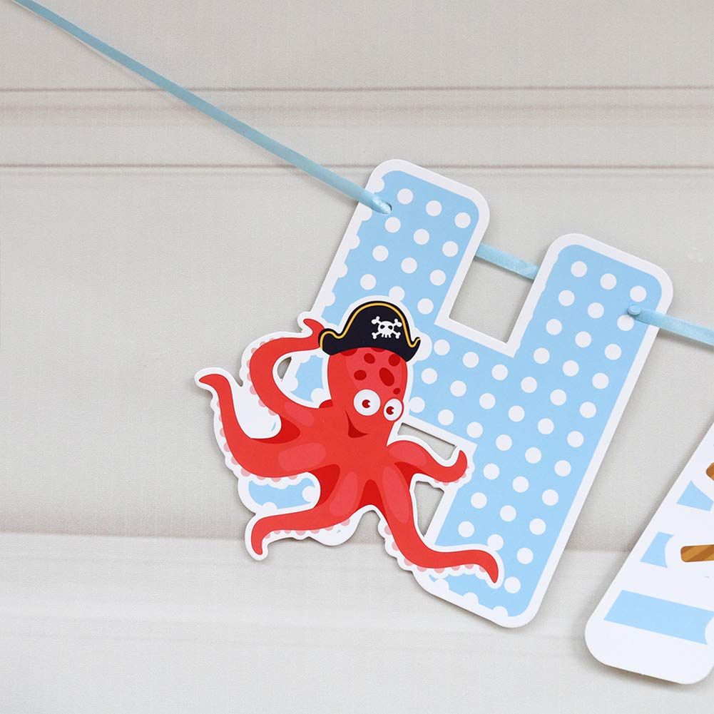 Pirate Birthday Banner Decorations - Pirate Party Supplies for Kids, Boys & Girls - Happy Birthday Banner for 1st, 2nd, 3rd, 4th Birthday & Baby Shower - Perfect for Pirate Themed Parties, Classroom Decor & Photo Backdrops
