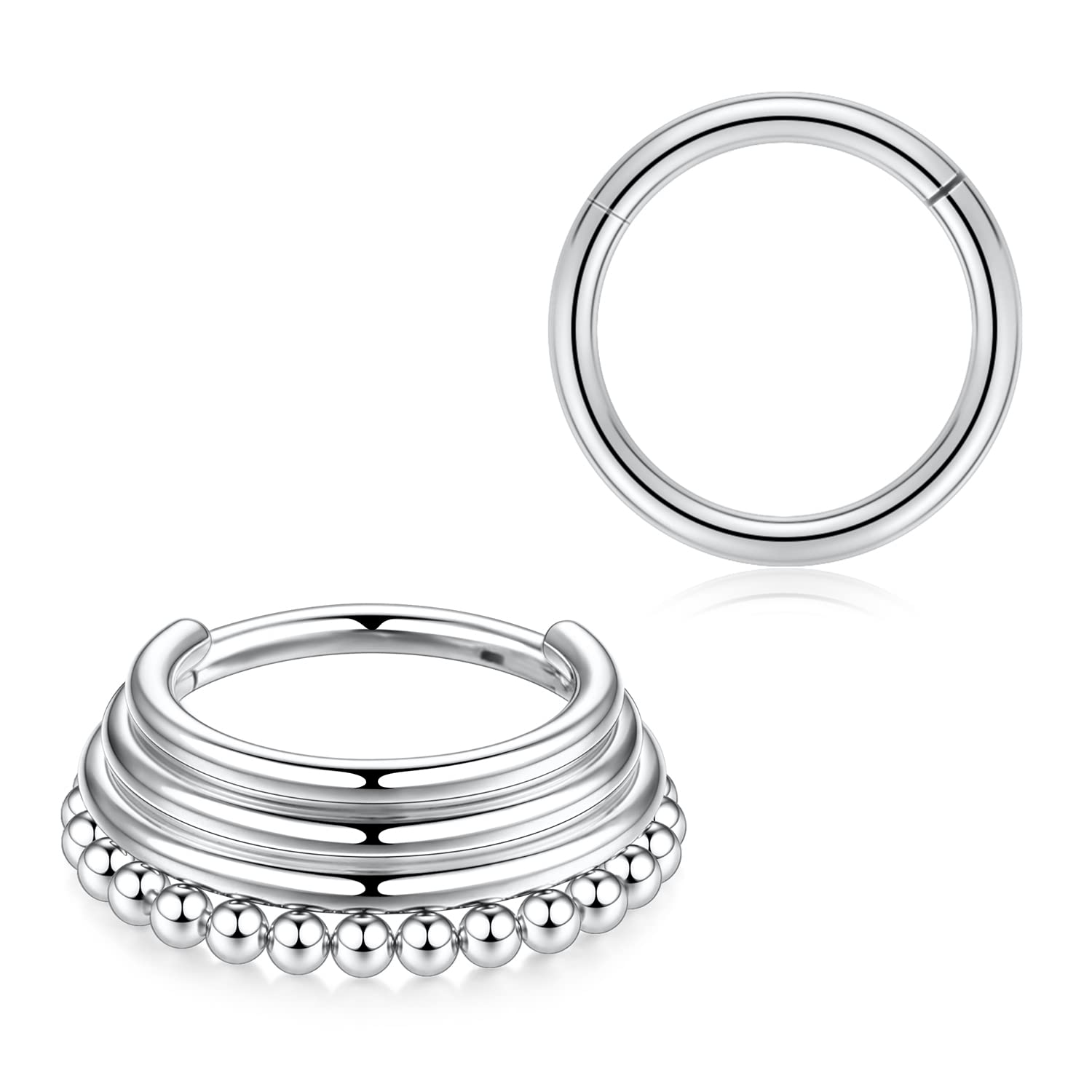 PEAKLINK 16G Septum Hoop Earrings - 316L Surgical Steel Daith, Conch, Tragus, Helix, Rook, Cartilage, Lobe Piercing Jewelry - 2Pcs Seamless Clicker Nose Rings (8mm, 10mm) - Perfect for Everyday Wear, Parties & Gifting