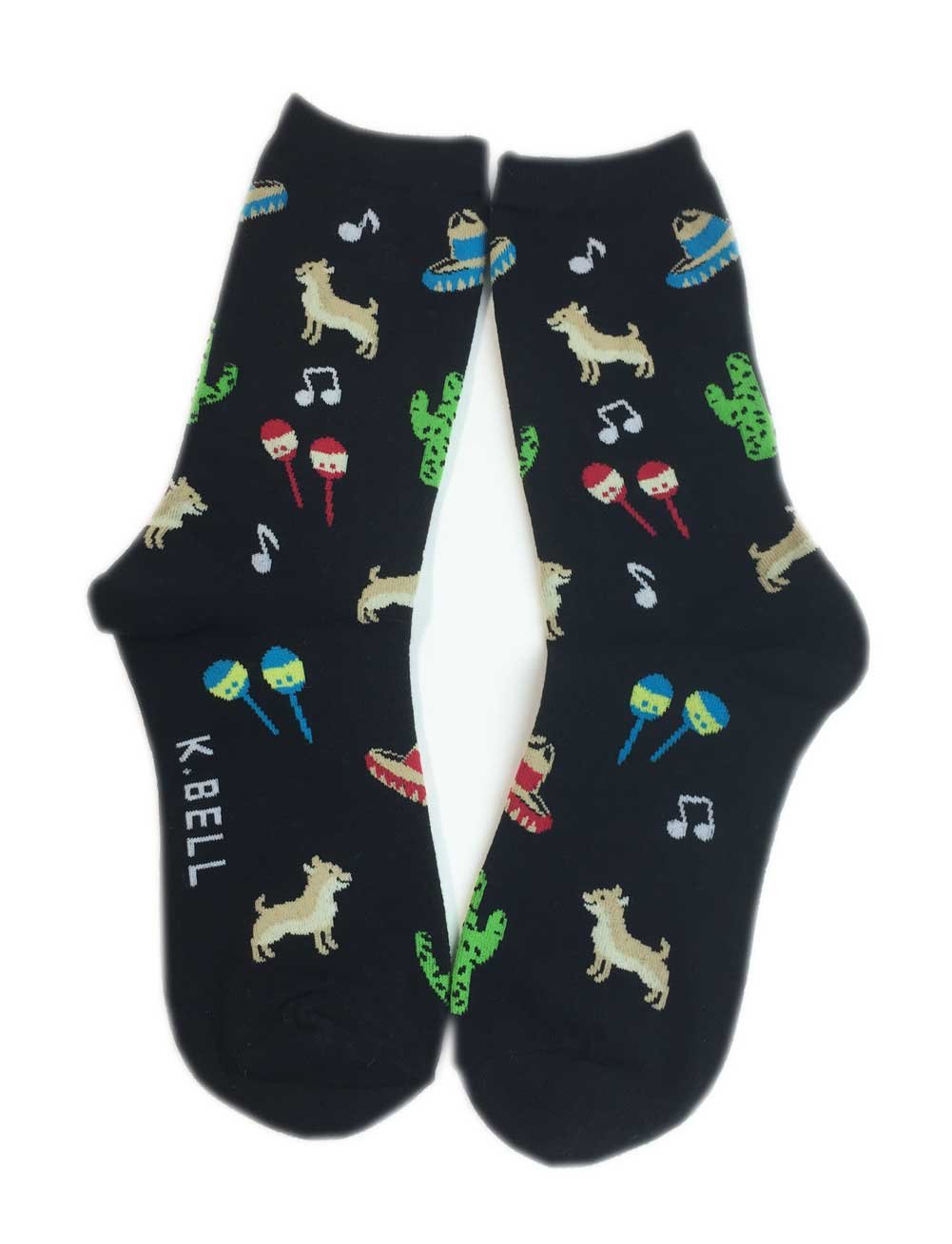 K Bell Women's Chihuahua Hat Dance Novelty Cotton Crew Socks - Fun Mexican-Themed Socks for Costume Parties, Dance Performances & Everyday Wear
