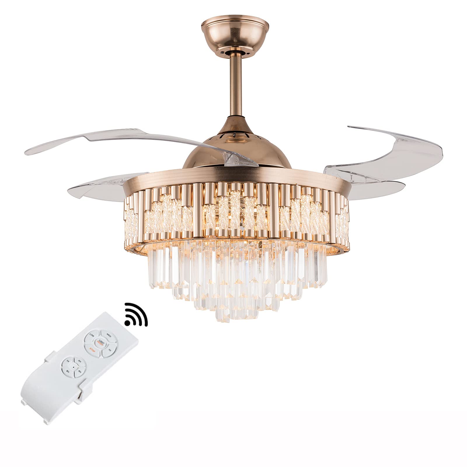MONIPA 42 Inch Modern LED Ceiling Fan with Light & Remote Control - 3 Color Temperatures & 3 Speed Settings, Retractable Blades for Bedroom, Living Room, Kitchen - Perfect for Home Cooling and Stylish Interior Lighting