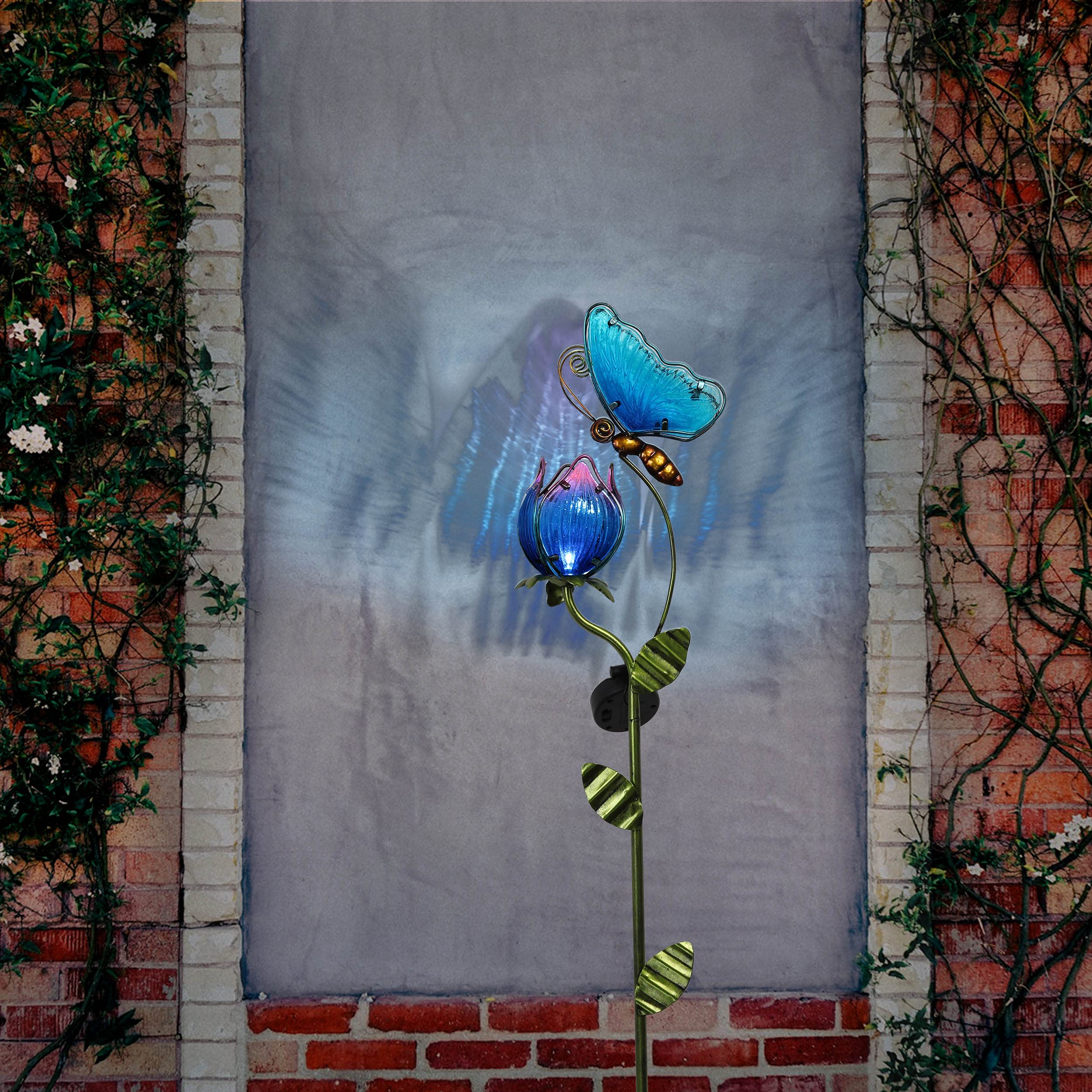 42'' Blue Glass Butterfly Solar Outdoor Lights - Metal Garden Stake Decor for Yard, Patio & Lawn | Solar-Powered Waterproof Garden Decorations | Unique Gift for Mom, Housewarming & Outdoor Parties