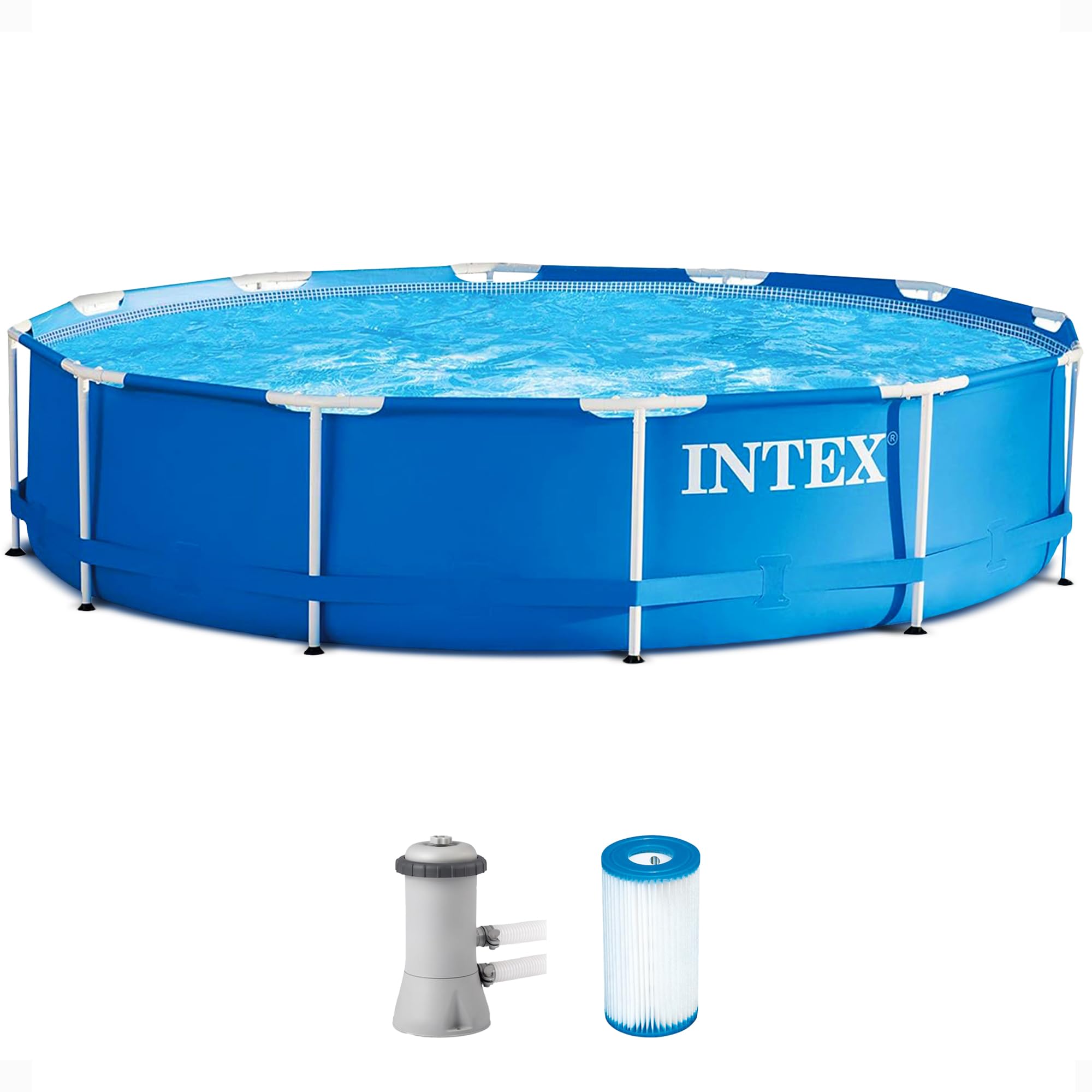 INTEX 28211EH 12ft x 30in Metal Frame Above Ground Swimming Pool Set with 530 GPH Cartridge Filter Pump - Durable Puncture-Resistant & Rust-Resistant Material - 1718 Gallon Capacity - Perfect for Backyard, Family Fun, and Summer Outdoor Activities